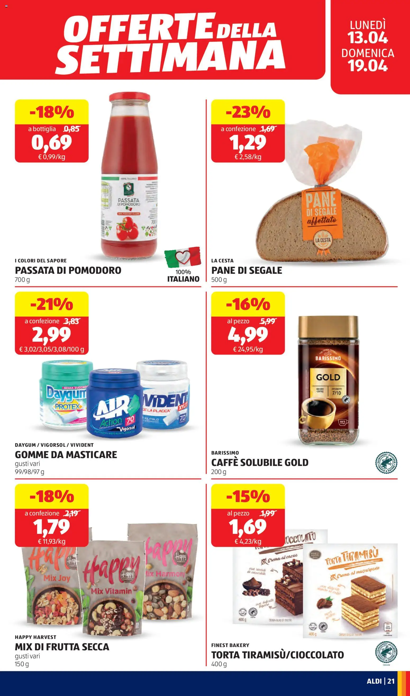 Volantino Aldi del 13.04.2026 | Pagina: 21 | Prodotti: Crema, Caffè, Passata di pomodoro, Cacao