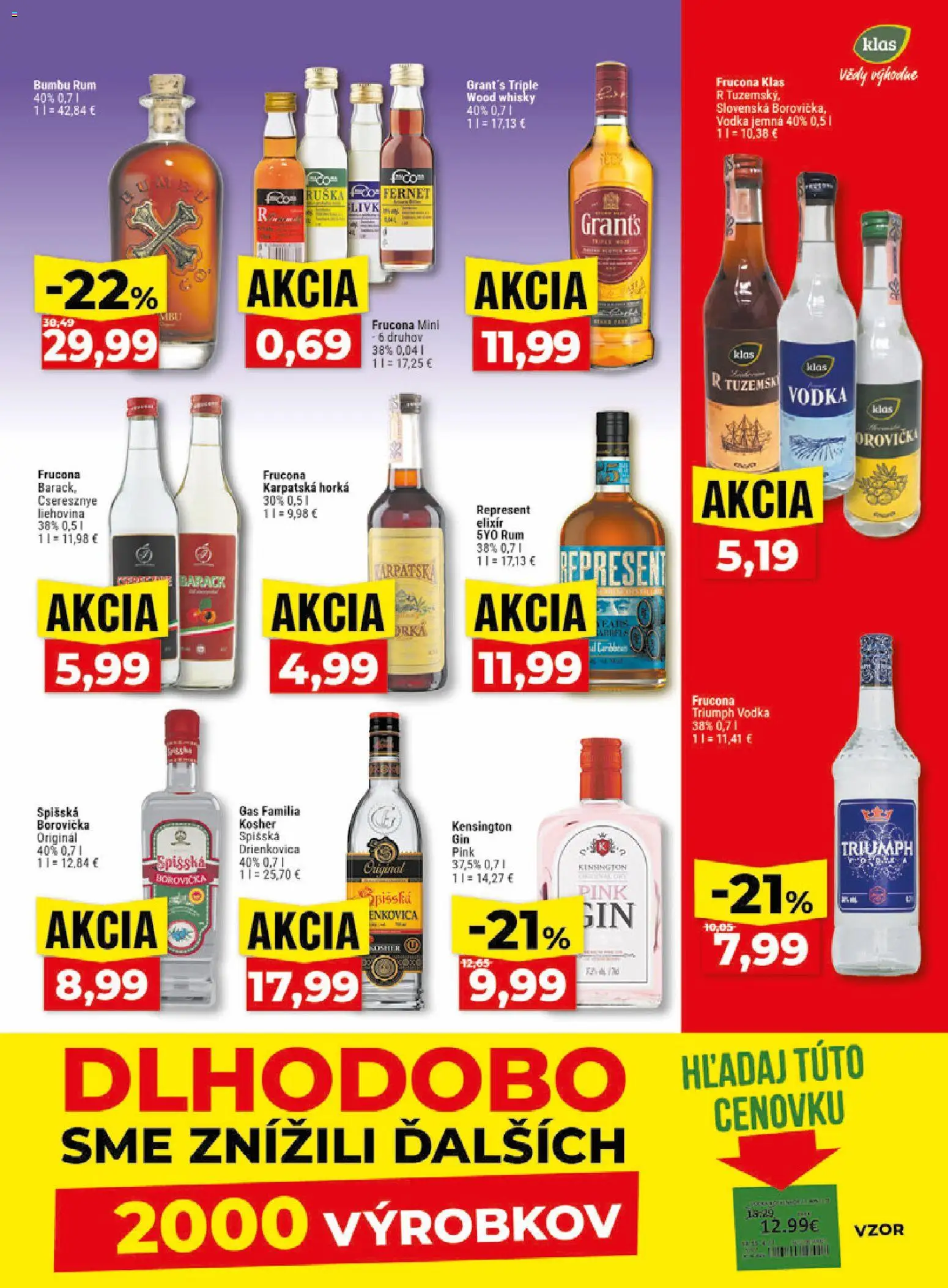 Nové Klas akcie – leták je platný od 14.09.2026 | Strana: 20 | Produkty: Borovička, Whisky, Fernet, Rum