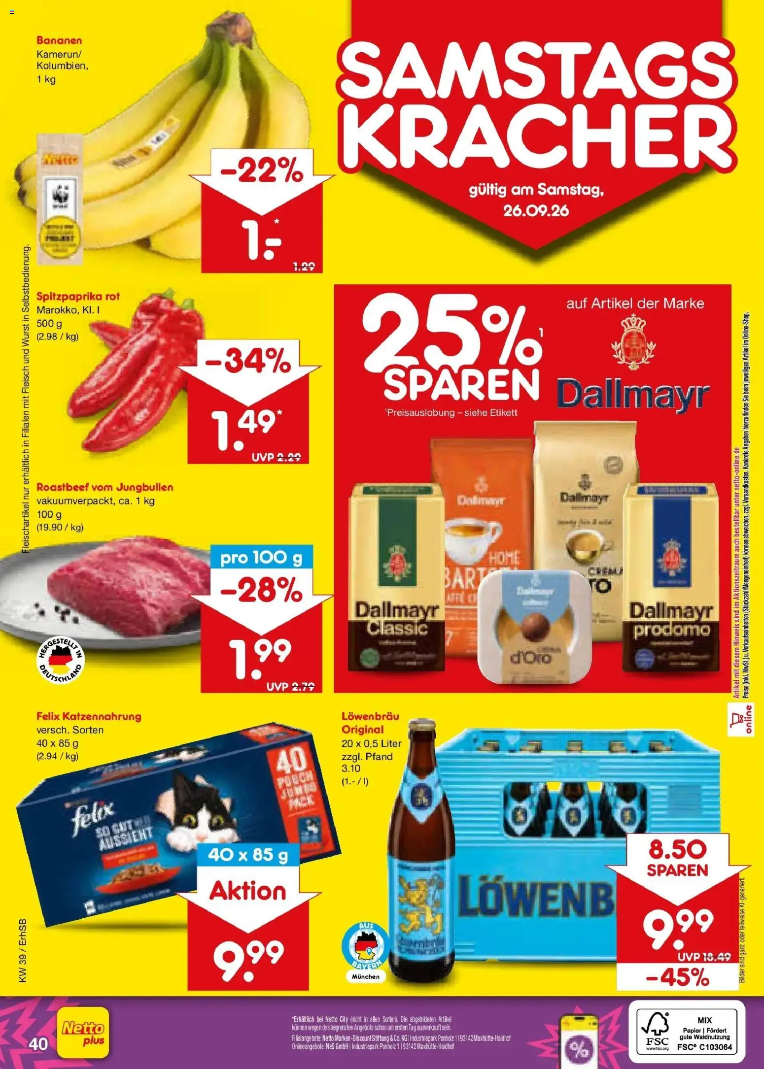Netto Marken-Discount Prospekt Mauern – gültig ab 21.09.2026 | Seite: 56 | Produkte: Bananen, Roastbeef, Dallmayr, Fleisch