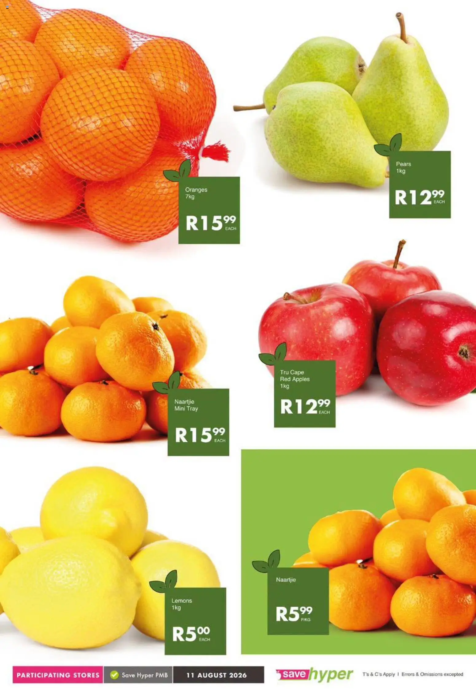 New Save catalogue – valid from 11/08/2026 | Page: 6 | Products: Pears, Tray, Apples, Oranges