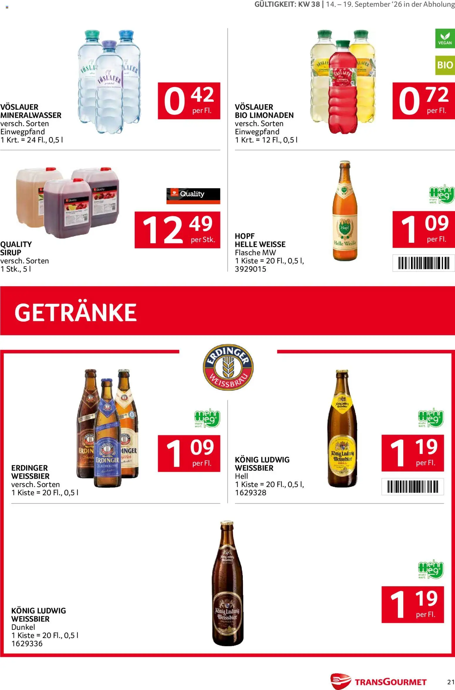 Transgourmet Flugblatt gültig ab 14.09.2026 | Seite: 20 | Produkte: Getränke, Mineralwasser
