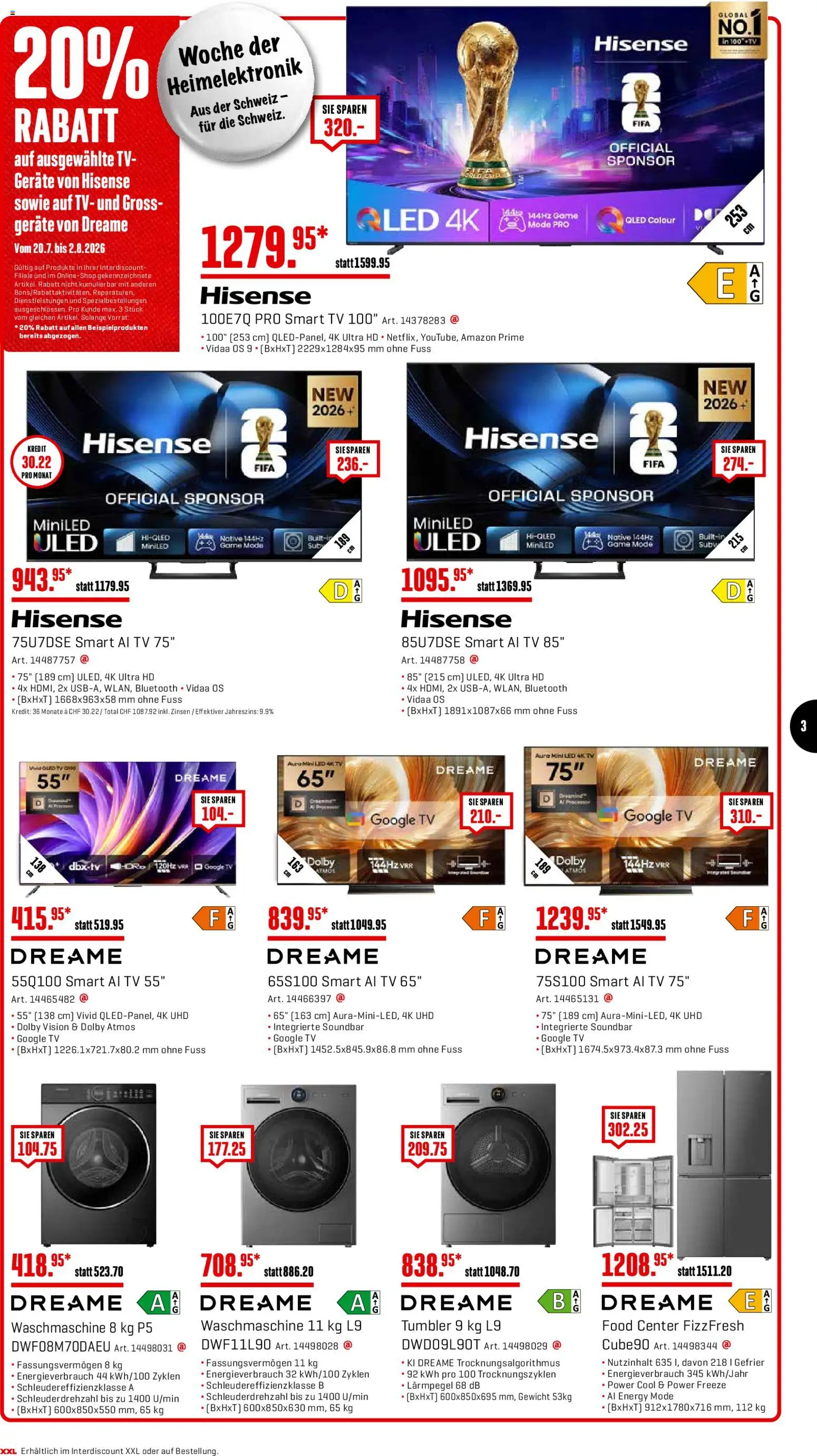 Interdiscount aktionen – gültig ab 20.07.2026 | Seite: 3 | Produkte: TV, Waschmaschine, Gewicht, Hisense