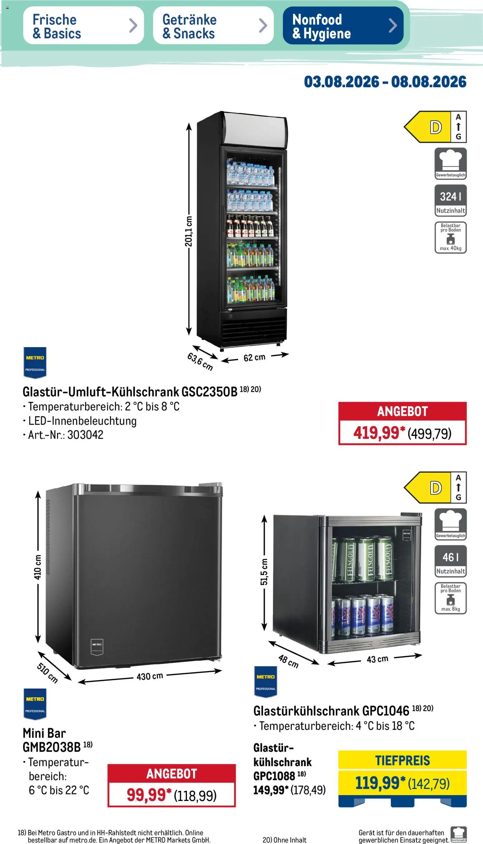 Metro Non Food & Hygiene – gültig ab 03.08.2026 | Seite: 11 | Produkte: Kühlschrank