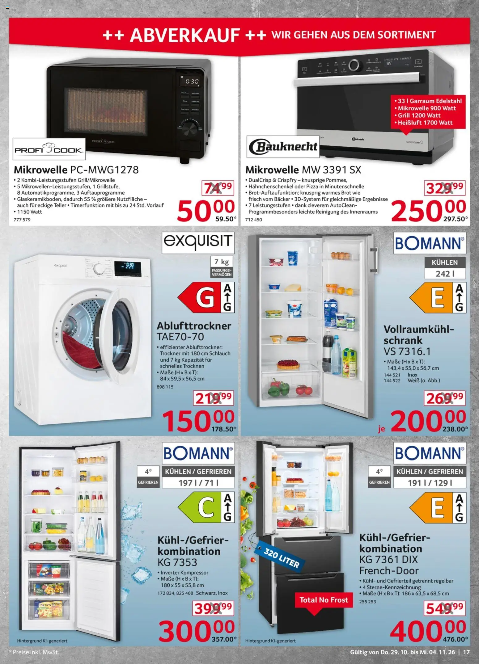 Selgros Non Food – gültig ab 29.10.2026 | Seite: 17 | Produkte: Trockner, Hahnchenschenkel, Schrank, Pizza