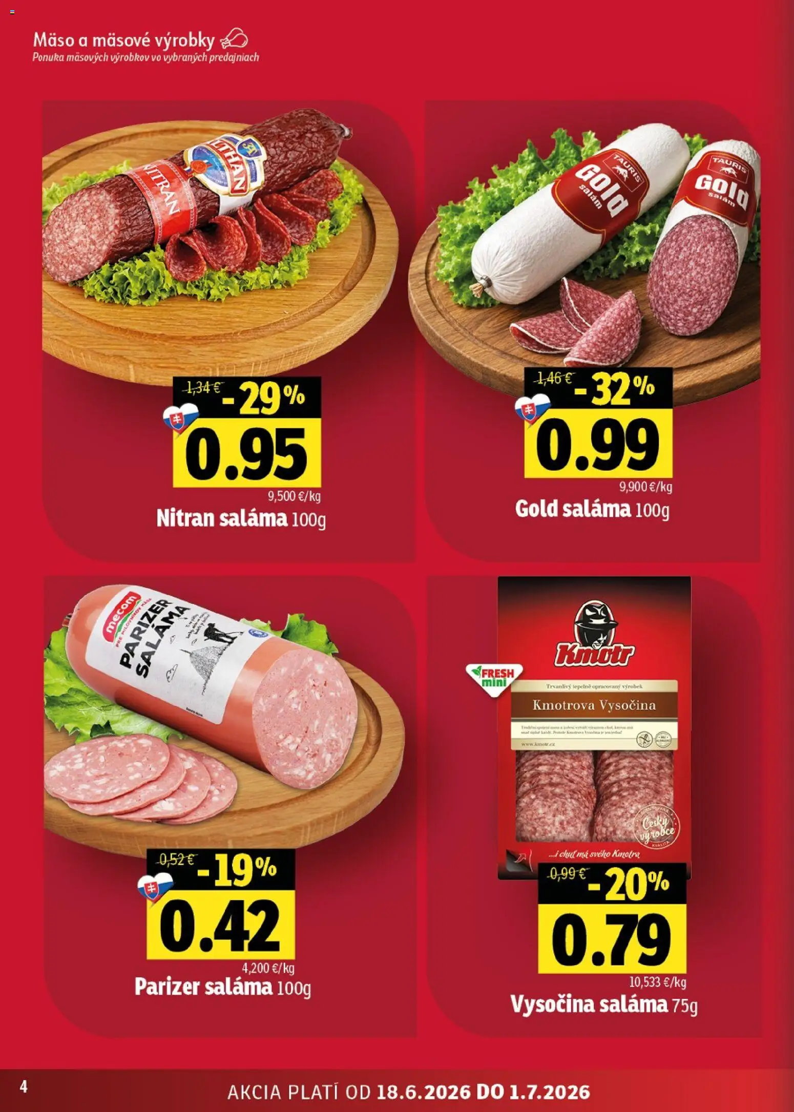 Nové Fresh akcie – leták je platný od 18.06.2026 | Strana: 4 | Produkty: Saláma