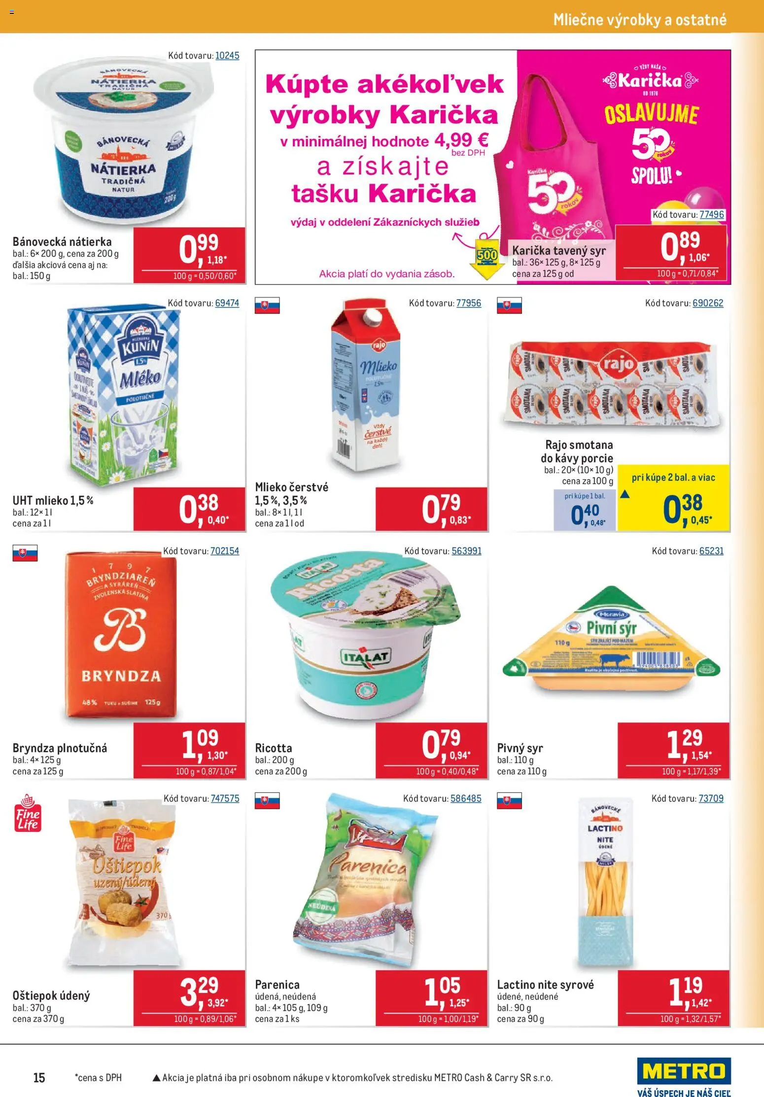 Nové Metro akcie – leták je platný od 03.06.2026 | Strana: 15 | Produkty: Mlieko, Syr, Smotana, Bryndza