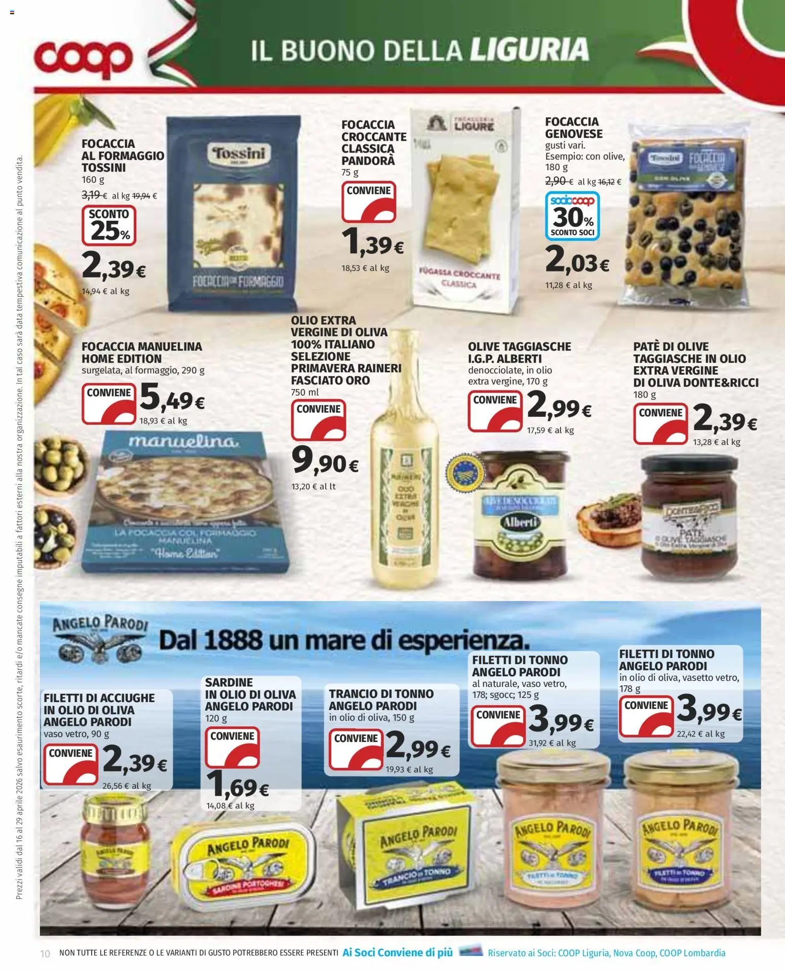 Volantino COOP del 16.04.2026 | Pagina: 10 | Prodotti: Focaccia, Formaggio, Olive, Olio extra vergine