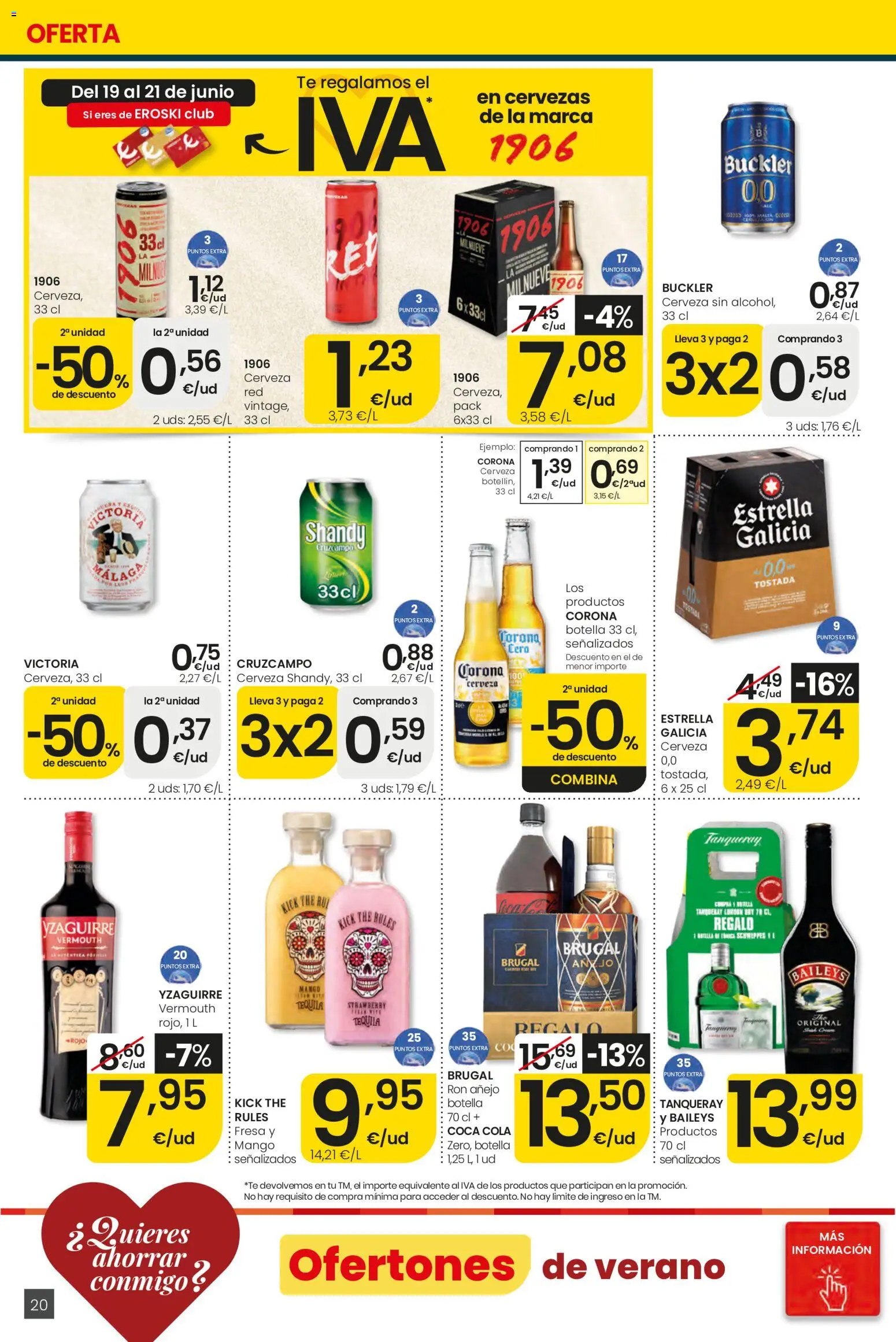 Eroski Ofertones de verano Center │ válido desde el 11.06.2026 | Página: 20 | Productos: Ron, Cerveza, Té, Ρούτερ