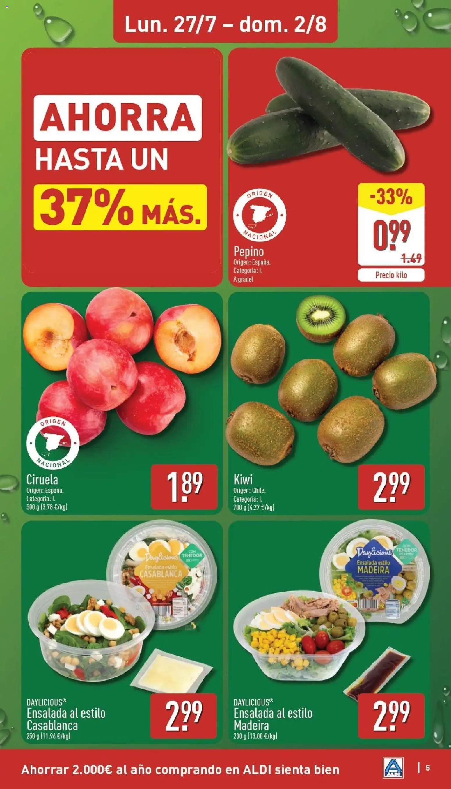 Aldi folleto Península │ válido desde el 27/07/2026 | Página: 5 | Productos: Στιγμιαίος καφές, Kiwi, Ensalada