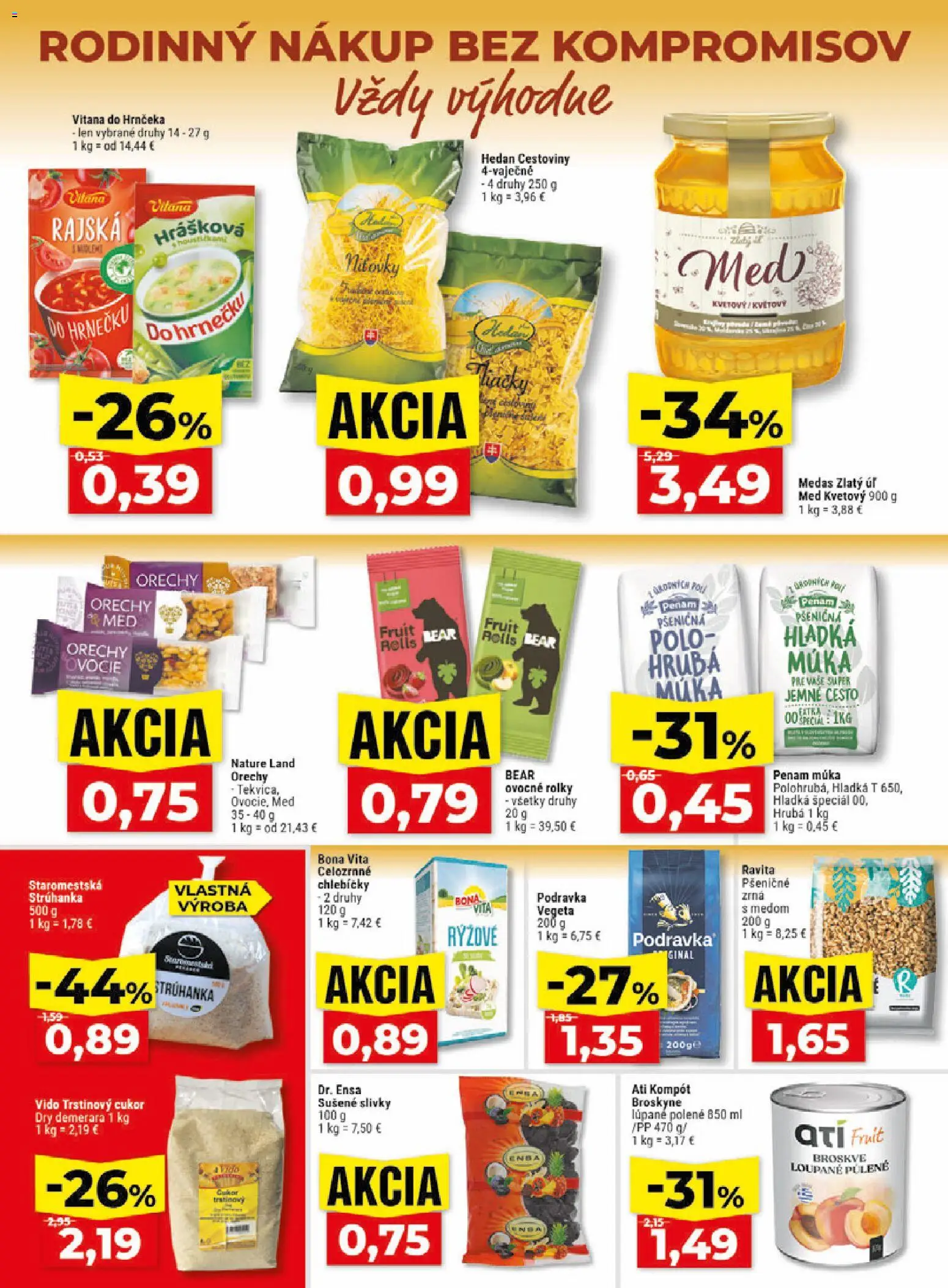 Nové Klas akcie – leták je platný od 14.09.2026 | Strana: 13 | Produkty: Vaňa, Cestoviny, Trstinový cukor, Broskyne