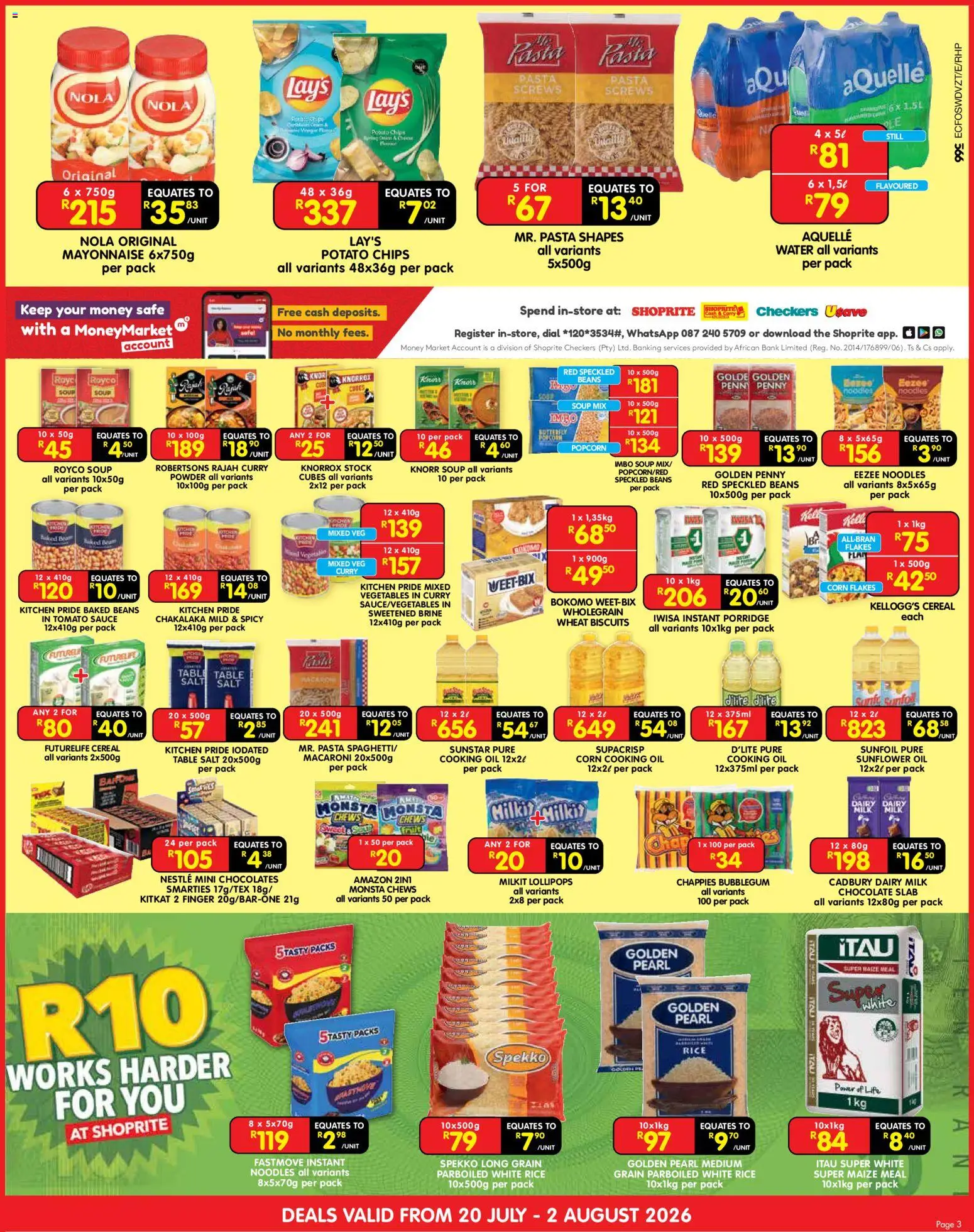 New Shoprite catalogue – valid from 20/07/2026 | Page: 3 | Products: Corn, Table, Biscuits, Noodles