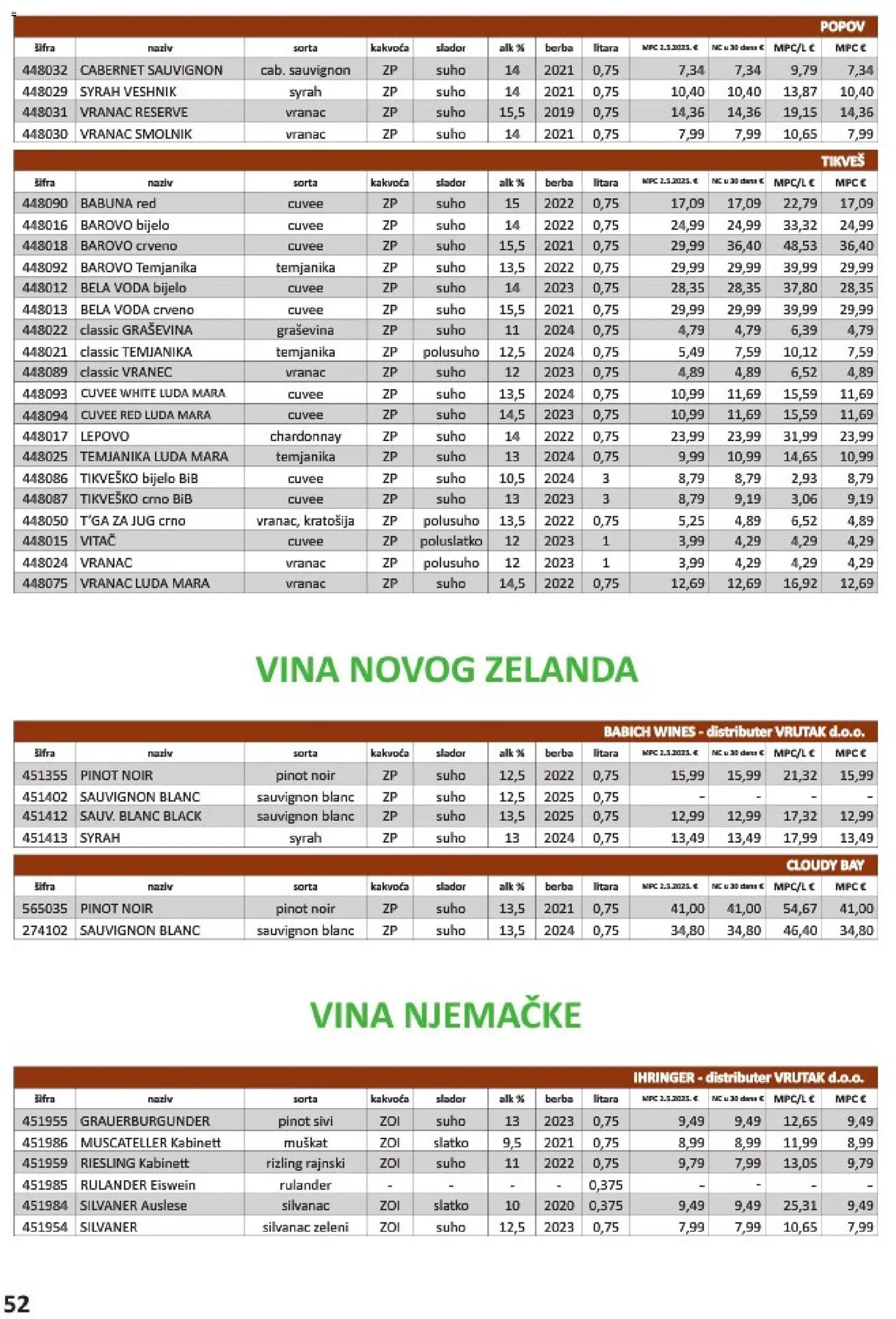 Vrutak katalog | vrijedi od 01.11.2025 | Stranica: 52 | Proizvodi: Vranac, Voda, Cabernet sauvignon