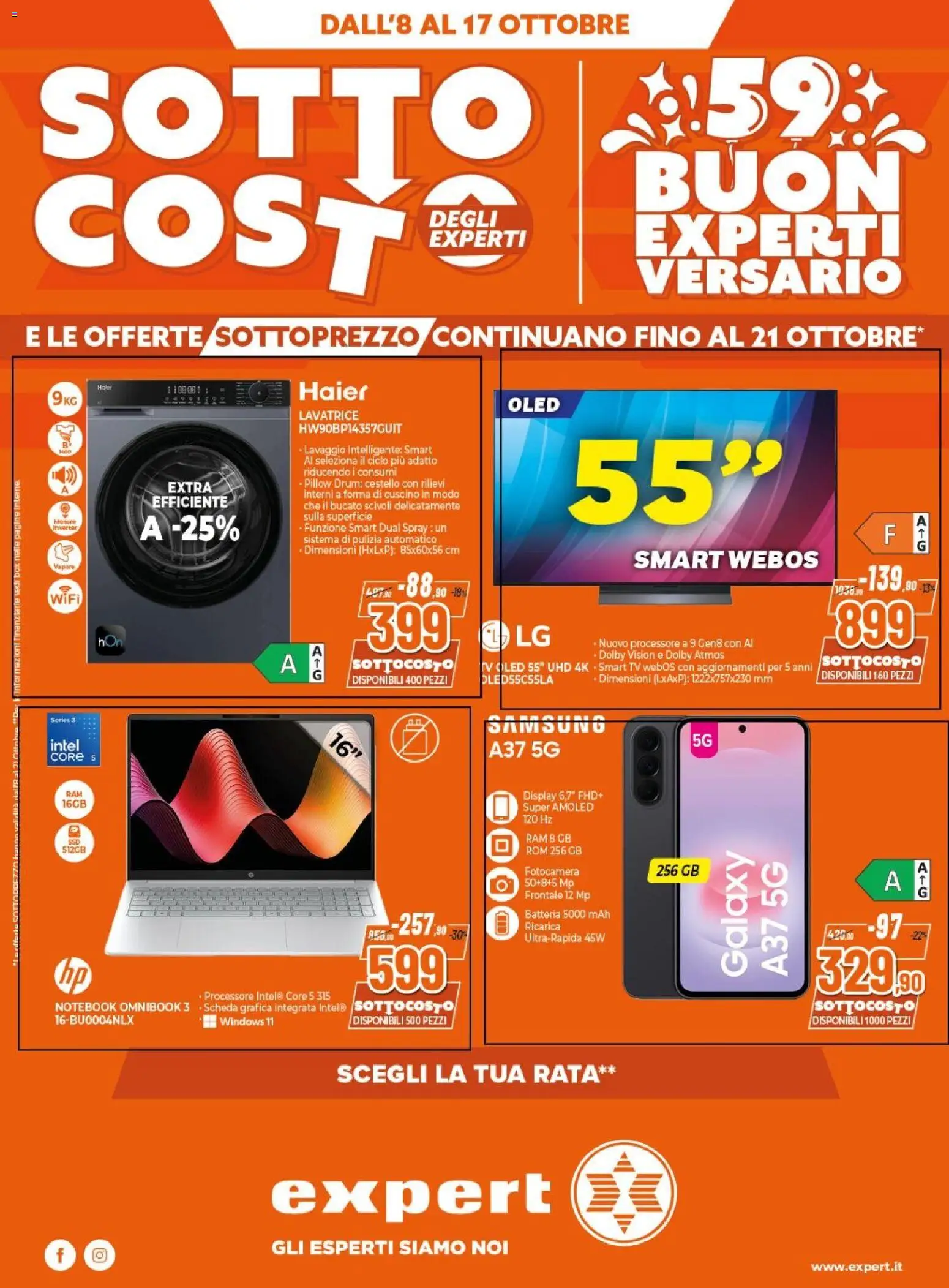 Volantino Expert del 08/10/2026 | Pagina: 1 | Prodotti: smart TV, Lavatrice, Cuscino, Batteria