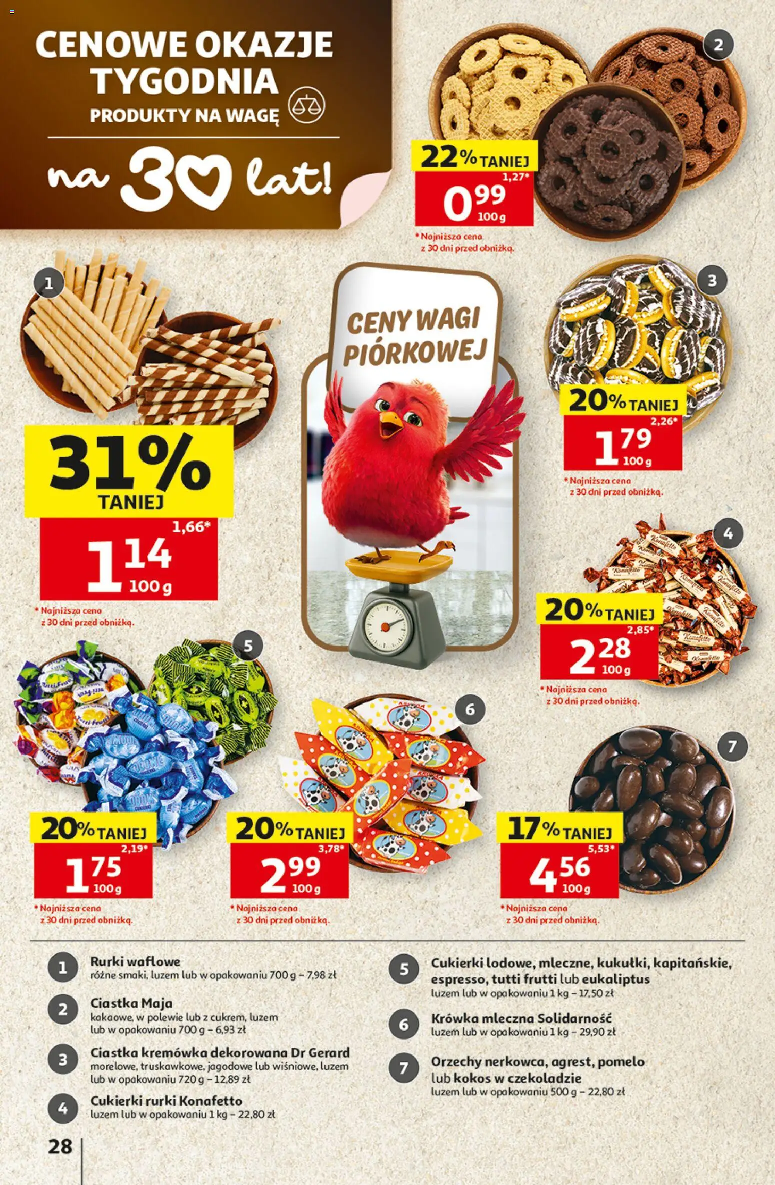 Auchan gazetka - 30 Lat Hipermarket od 03.09.2026 | Strona: 28 | Produkty: Kremówka, Cukierki, Rurki waflowe, Kokos
