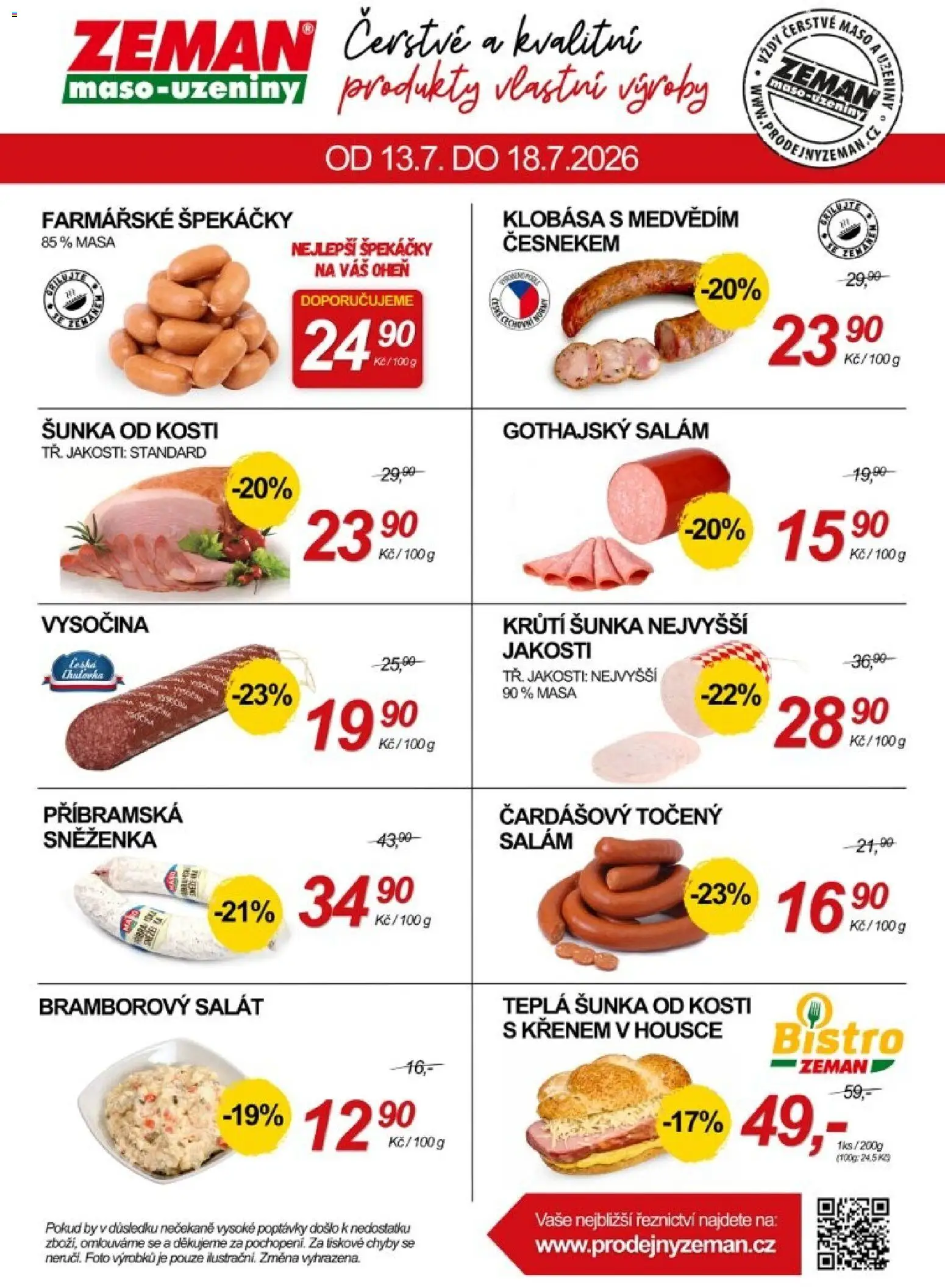Prodejny Zeman leták od 13.07.2026 | Strana: 2 | Produkty: Bramborový salát, Salám, Uzeniny, Maso