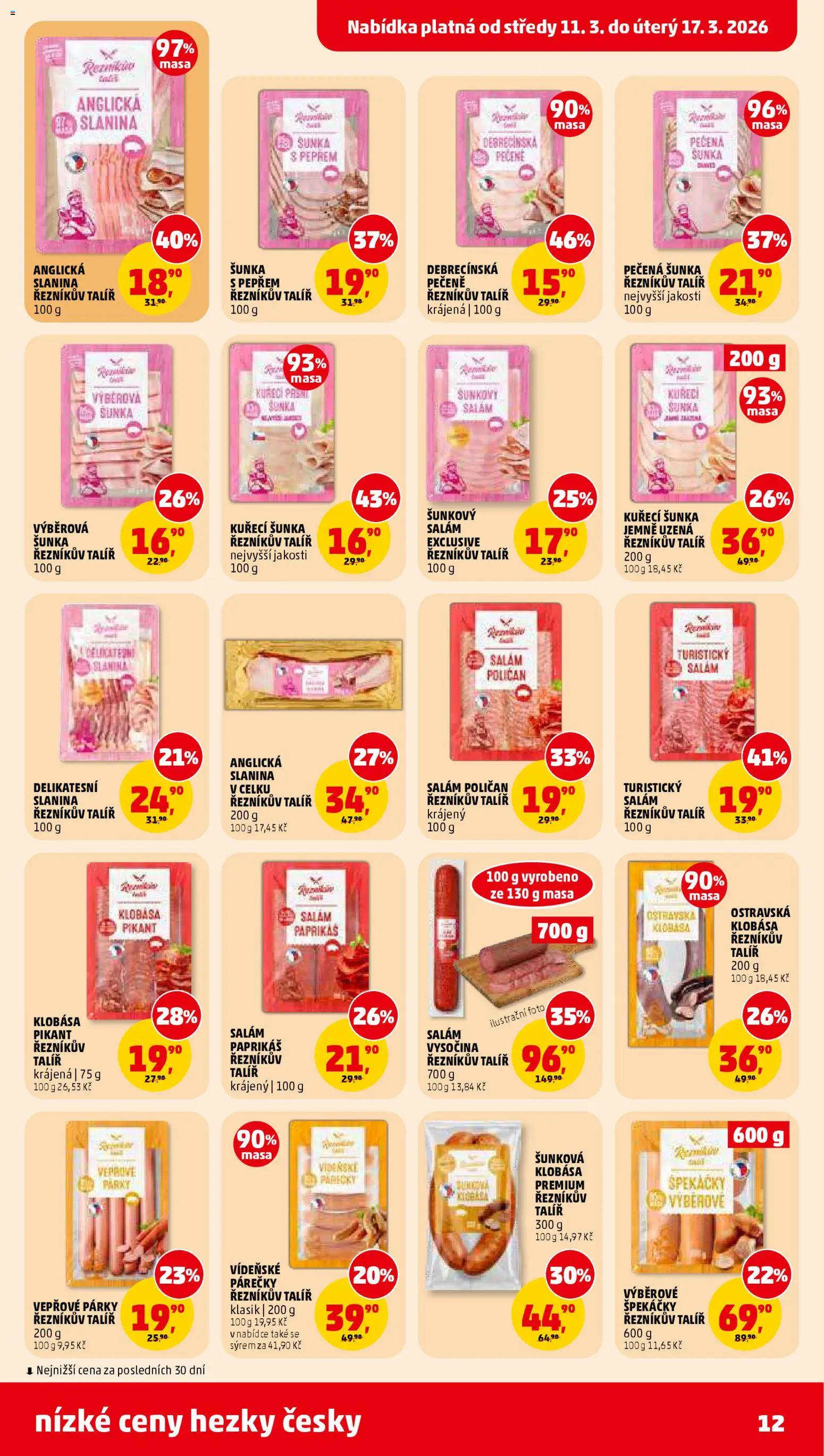 Penny Market leták od 11.03.2026 | Strana: 12 | Produkty: Klobása, Kuřecí šunka, Anglická slanina, Vysočina