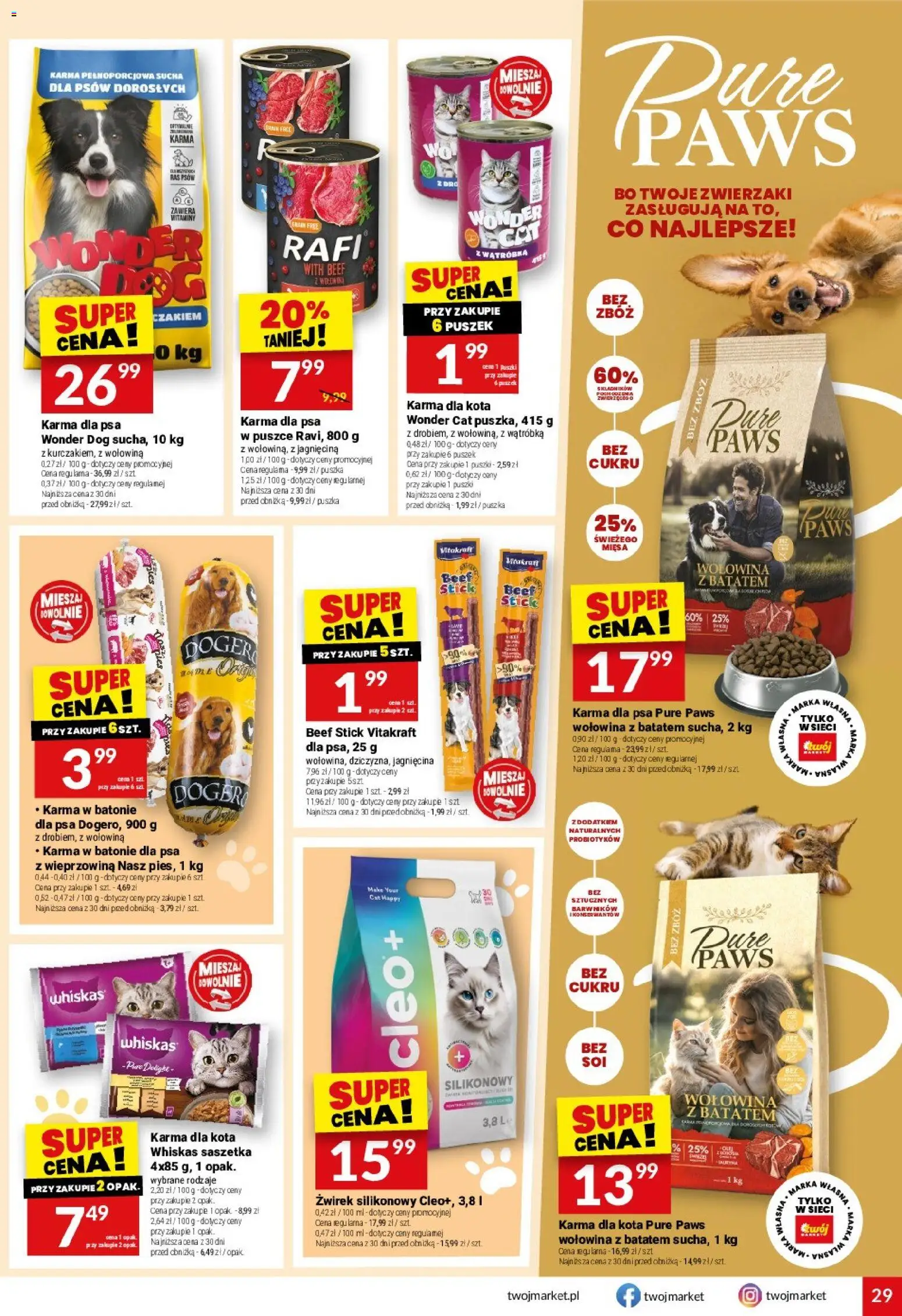 Twój Market gazetka od 02.09.2026 | Strona: 29 | Produkty: Żwirek silikonowy, Wieprzowina, Wołowina, Karma