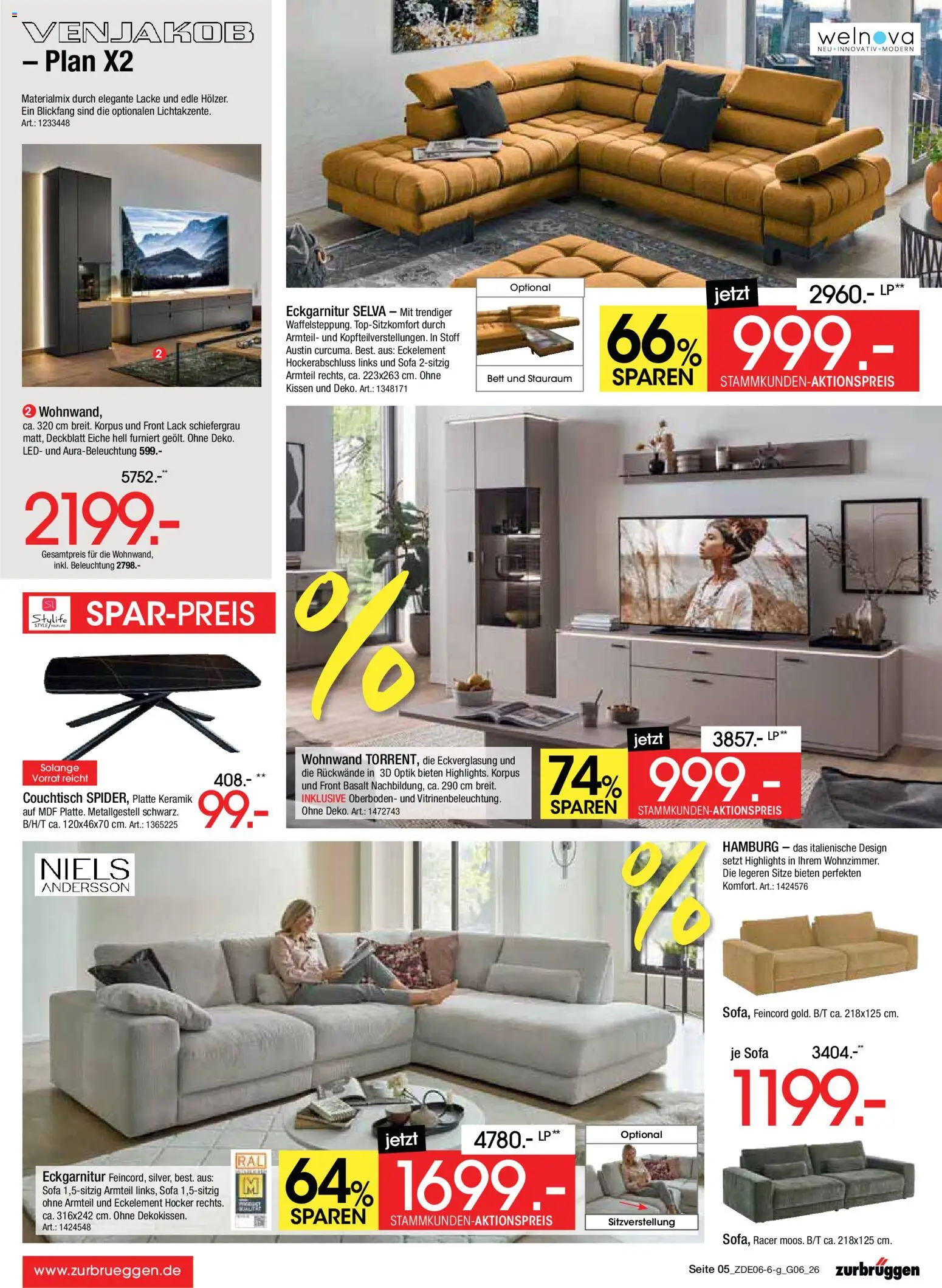 Zurbrüggen Mega Sparpreise – gültig ab 08.06.2026 | Seite: 5 | Produkte: Hocker, Wohnwand, Sofa, Couchtisch