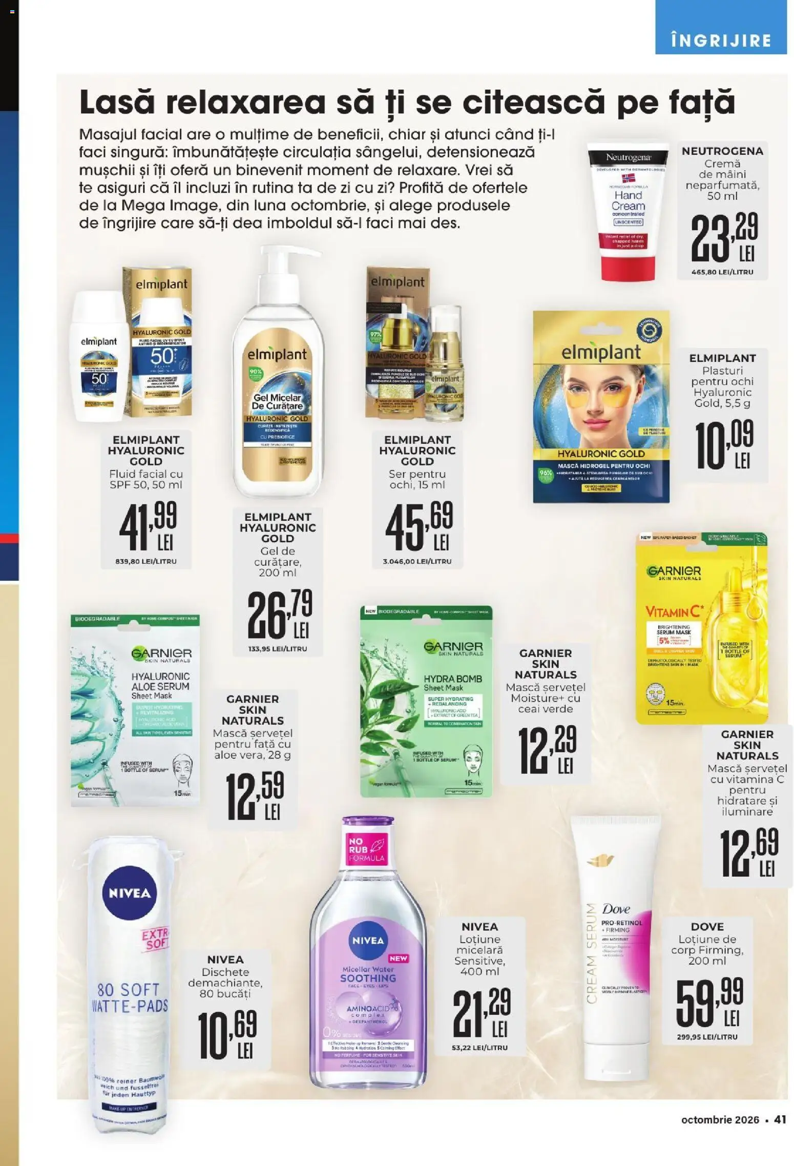 Noul catalog Mega Image – valabil de la 01.10.2026 | Pagină: 41 | Produse: Nivea, Serum, Cremă, Ceai