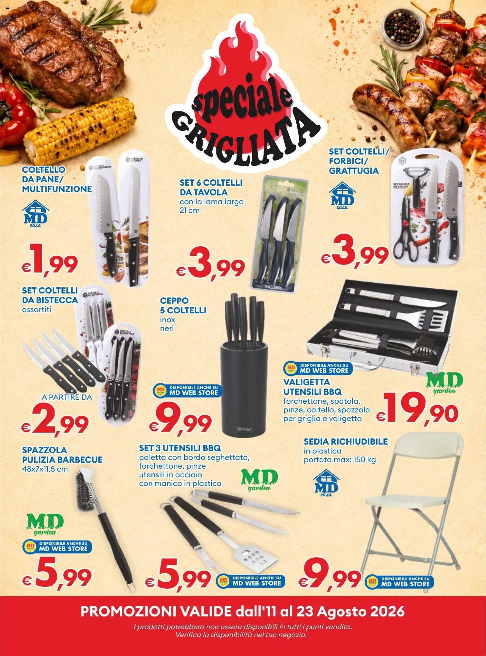 Volantino MD Discount del 11/08/2026 | Pagina: 6 | Prodotti: Spazzola, Paletta, Griglia, Bistecca