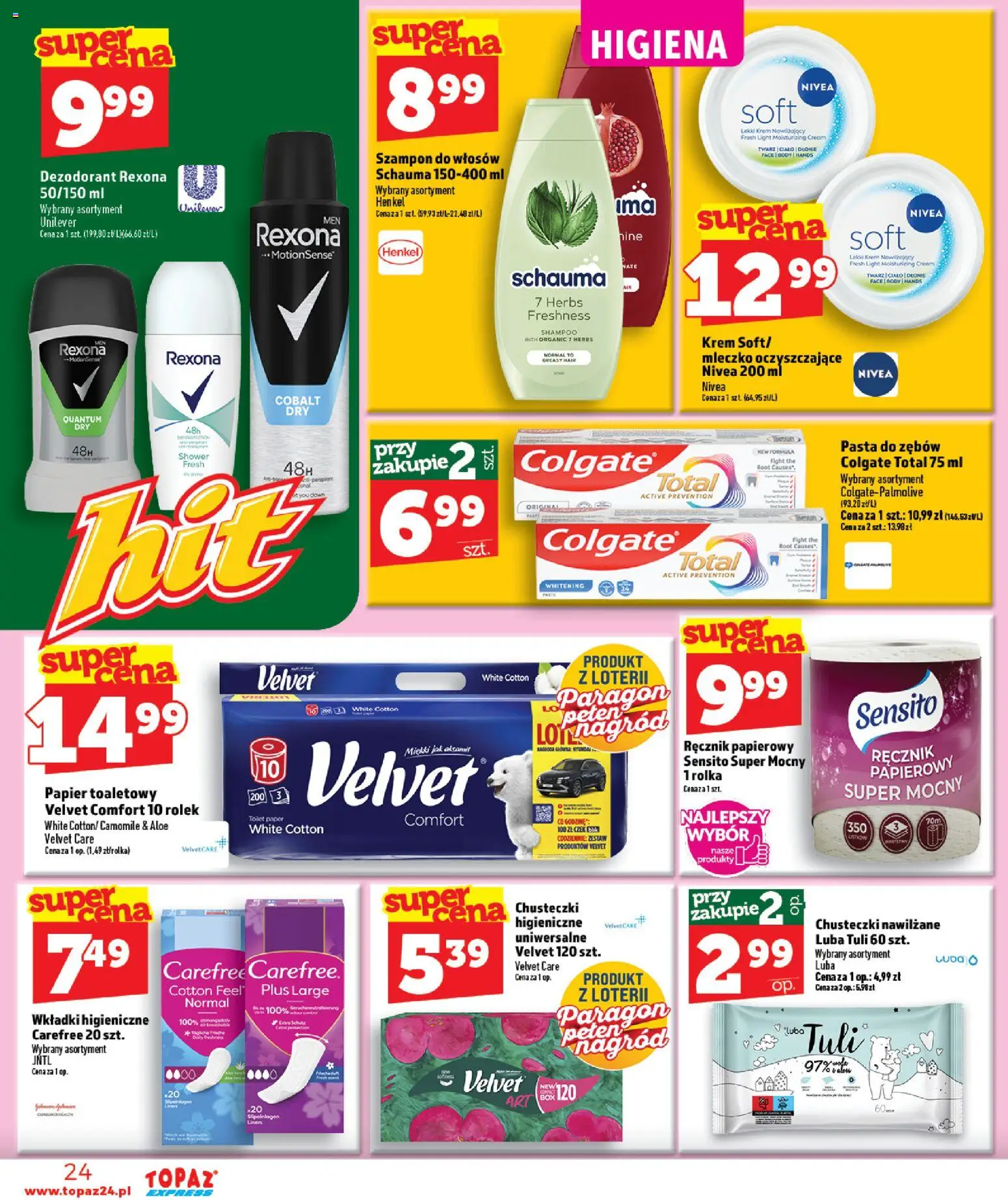 Topaz gazetka - Express od 08.10.2026 | Strona: 24 | Produkty: Chusteczki nawilżane, Papier toaletowy, Szampon, Krem