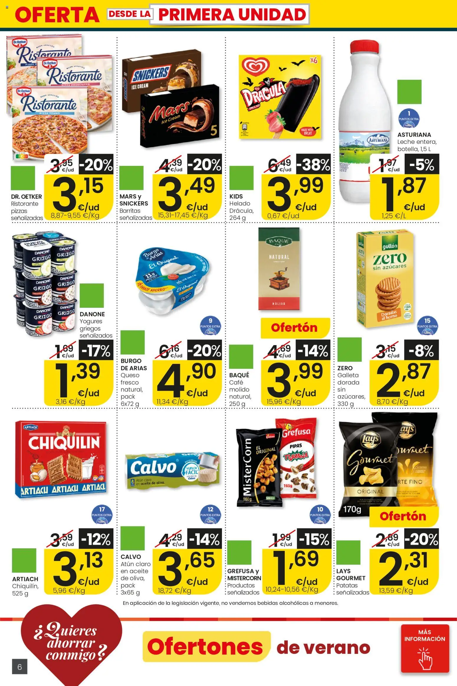 Eroski Ofertones de verano City │ válido desde el 11.06.2026 | Página: 6 | Productos: Leche, Café, Helado, Horno