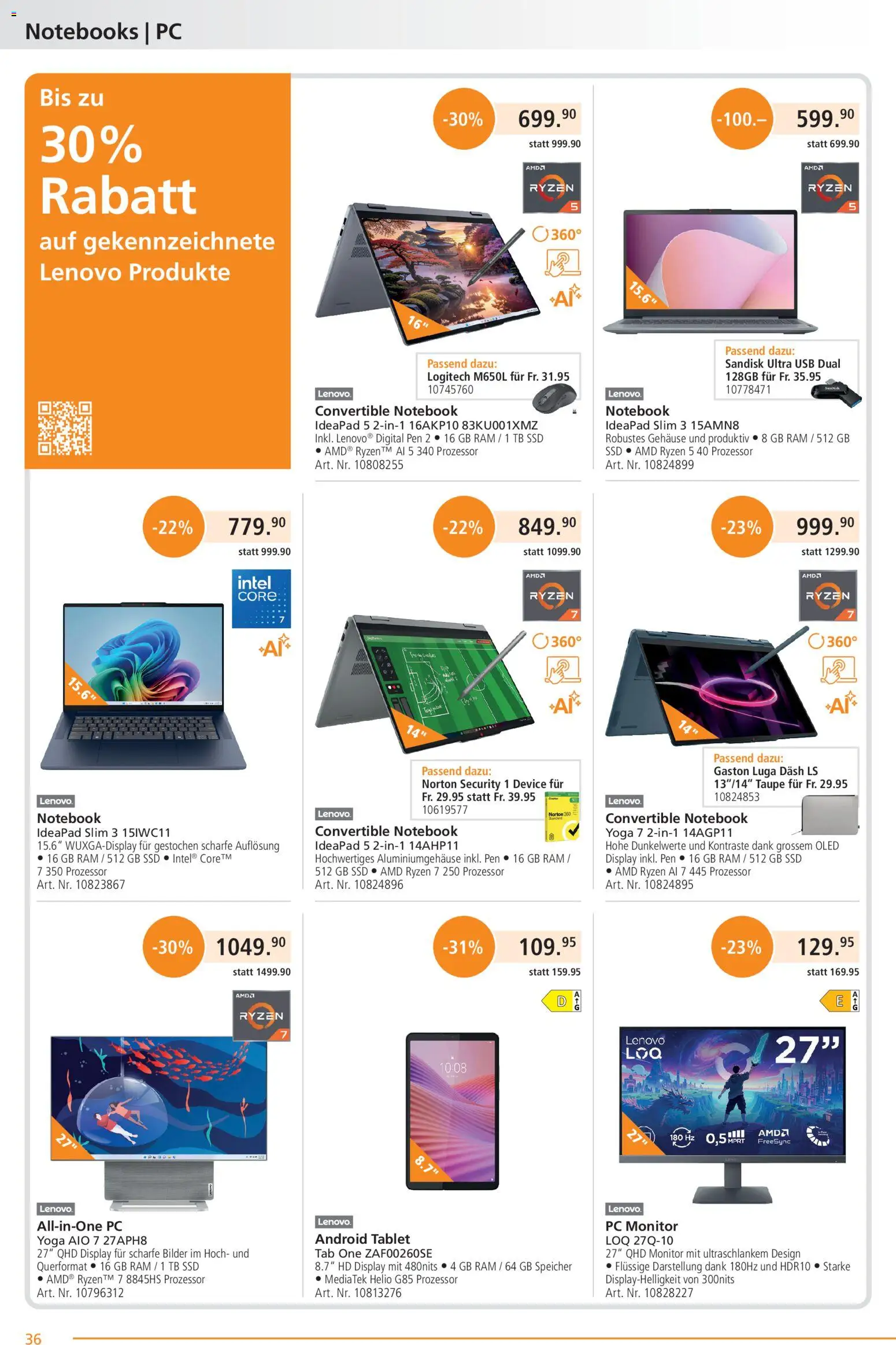 Fust aktionen – gültig ab 21.09.2026 | Seite: 36 | Produkte: Pc, Tablet, Android Tablet, Lenovo