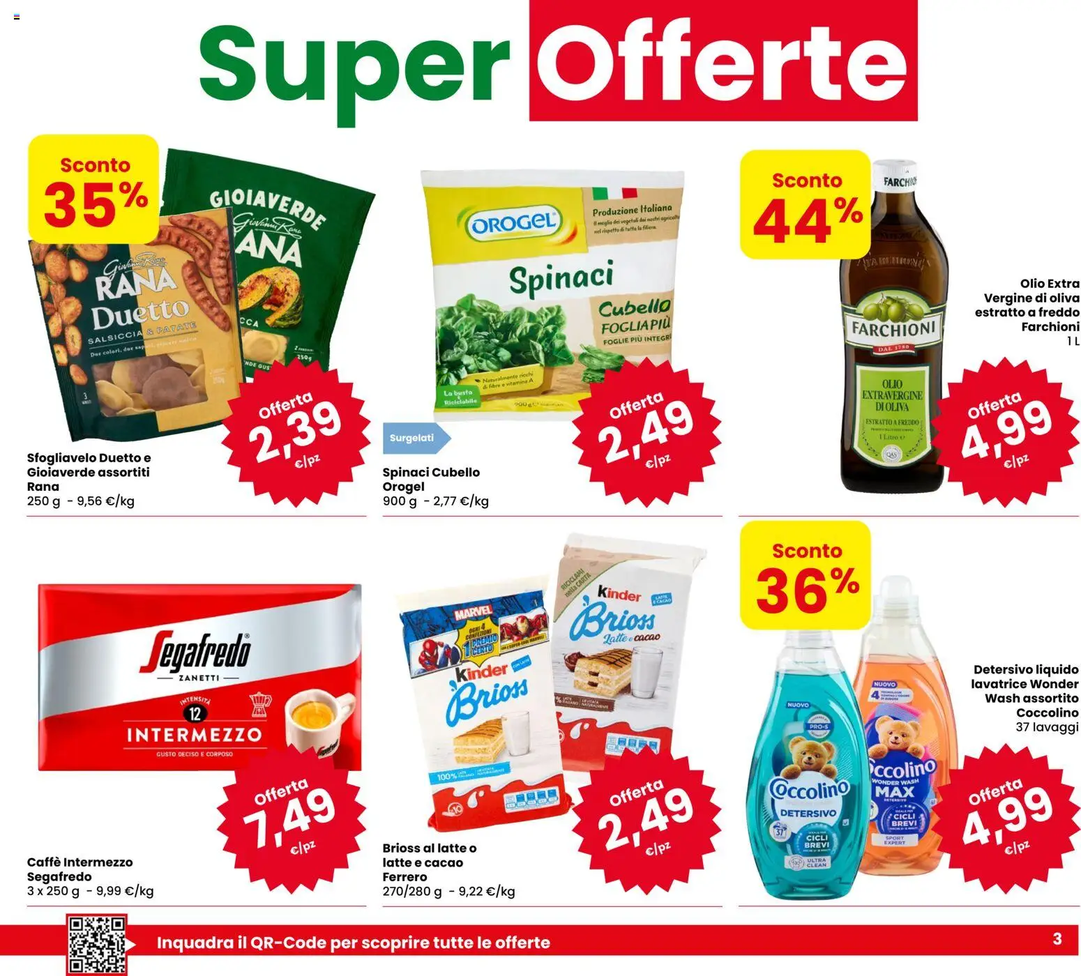 Volantino Eurospar del 15/10/2026 | Pagina: 3 | Prodotti: Latte, Spinaci, Lavatrice, Cacao
