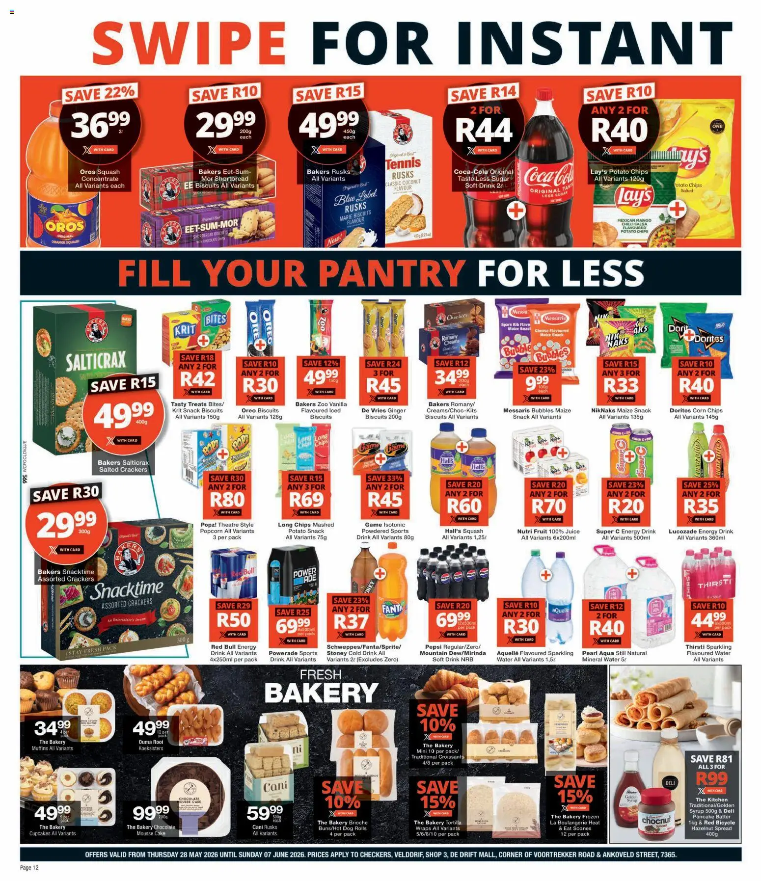New Checkers catalogue – valid from 28.05.2026 | Page: 12 | Products: Cake, Chocolate, Rusks, Stoney