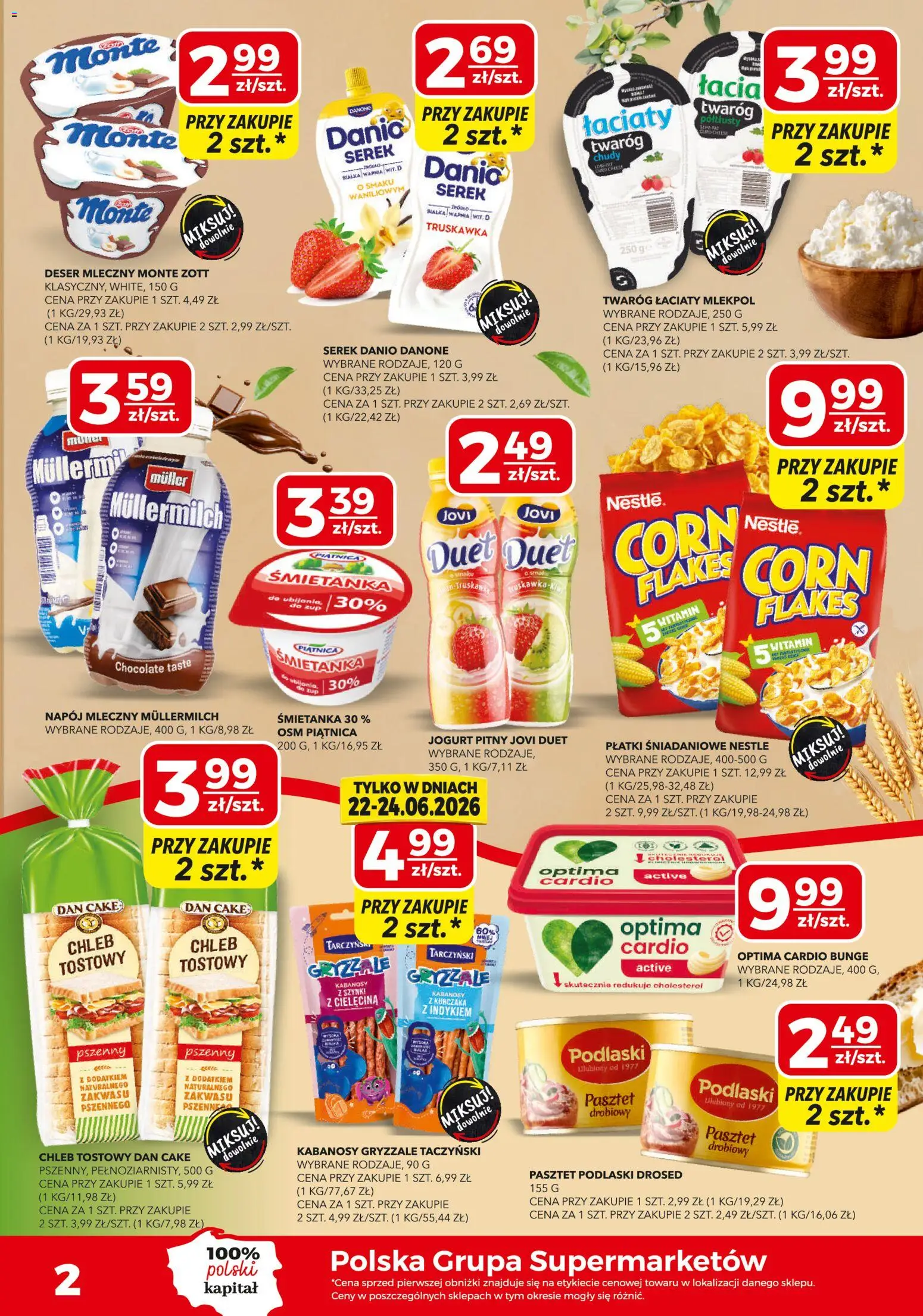 Top Market gazetka od 18.06.2026 | Strona: 2 | Produkty: Serek, Optima cardio, Jogurt pitny, Kabanosy