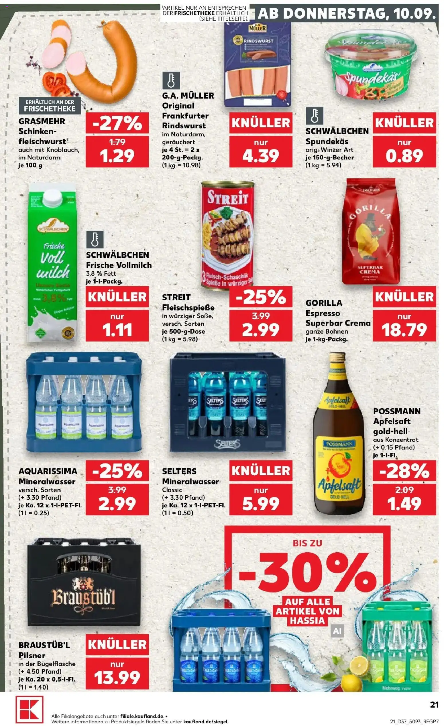 Kaufland Prospekt Wiesbaden – gültig ab 07.09.2026 | Seite: 30 | Produkte: Milch, Apfelsaft, Mineralwasser, Schinken