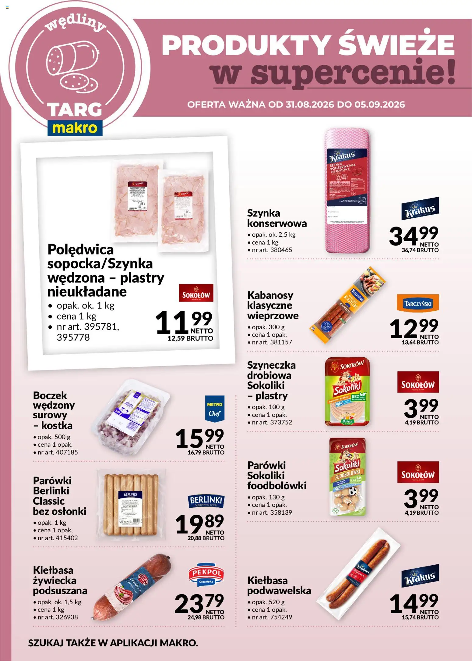 Makro gazetka - Produkty świeże w supercenie od 31.08.2026 | Strona: 2 | Produkty: Kiełbasa, Boczek wędzony, Boczek, Szynka krakus