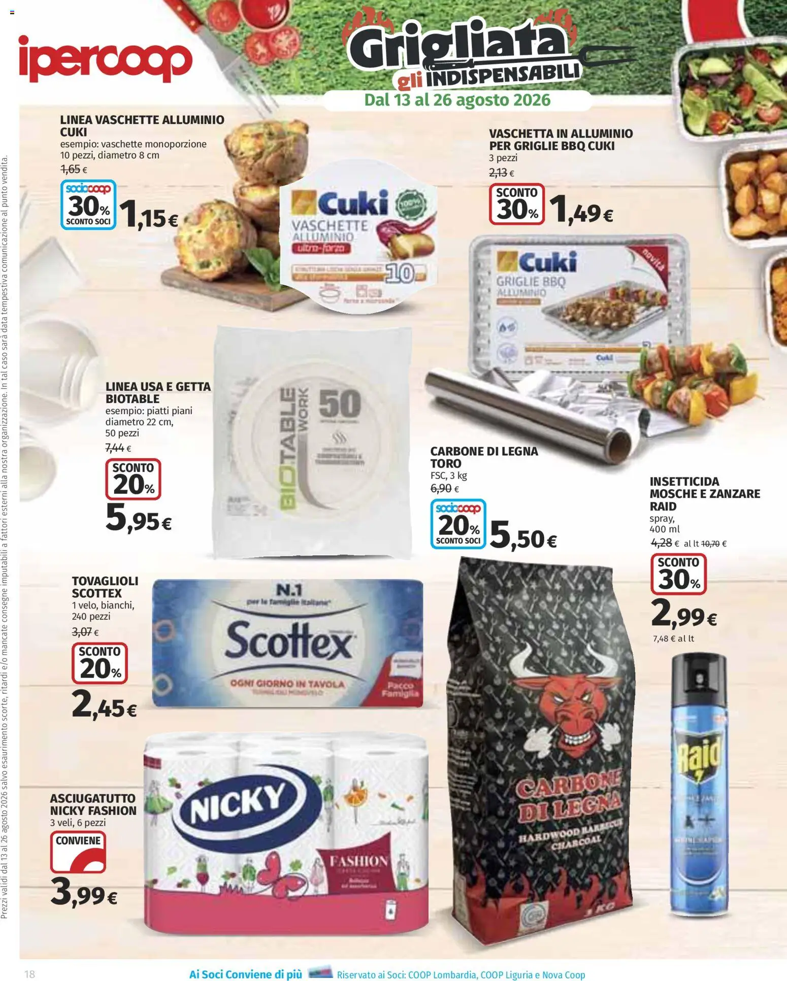 Volantino Ipercoop del 13/08/2026 | Pagina: 18 | Prodotti: Carbone, Data, Asciugatutto, Alluminio