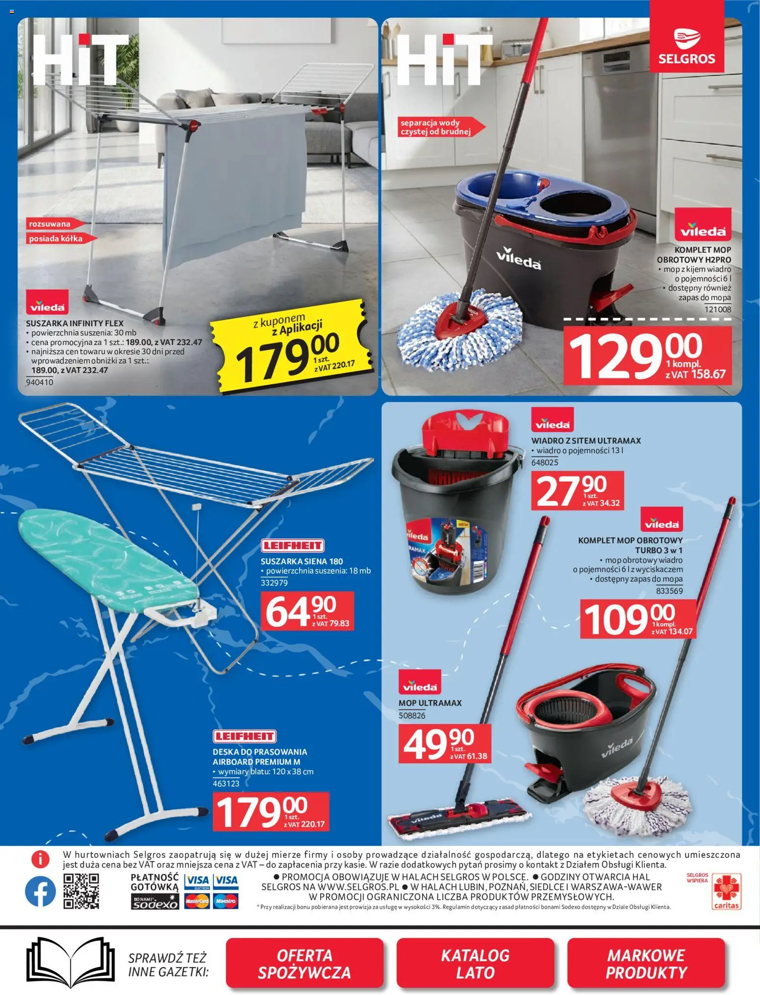 Selgros cash&carry gazetka - Oferta przemysłowa od 16.07.2026 | Strona: 15 | Produkty: Suszarka, Deska do prasowania, Mop obrotowy, Vileda