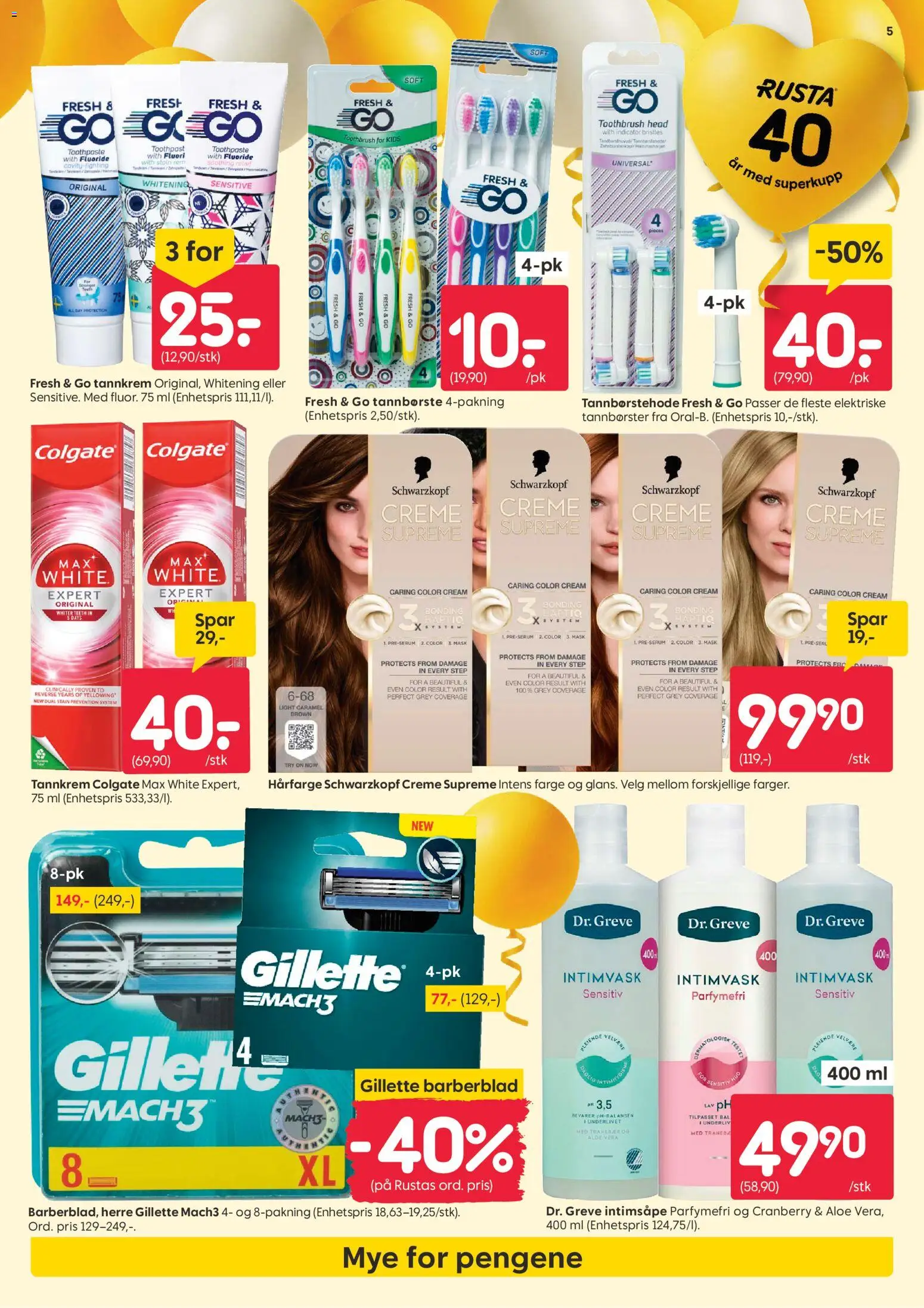 {H1} | Side: 5 | Produkter: Tannkrem, Intimvask, Barberblad, Hårfarge
