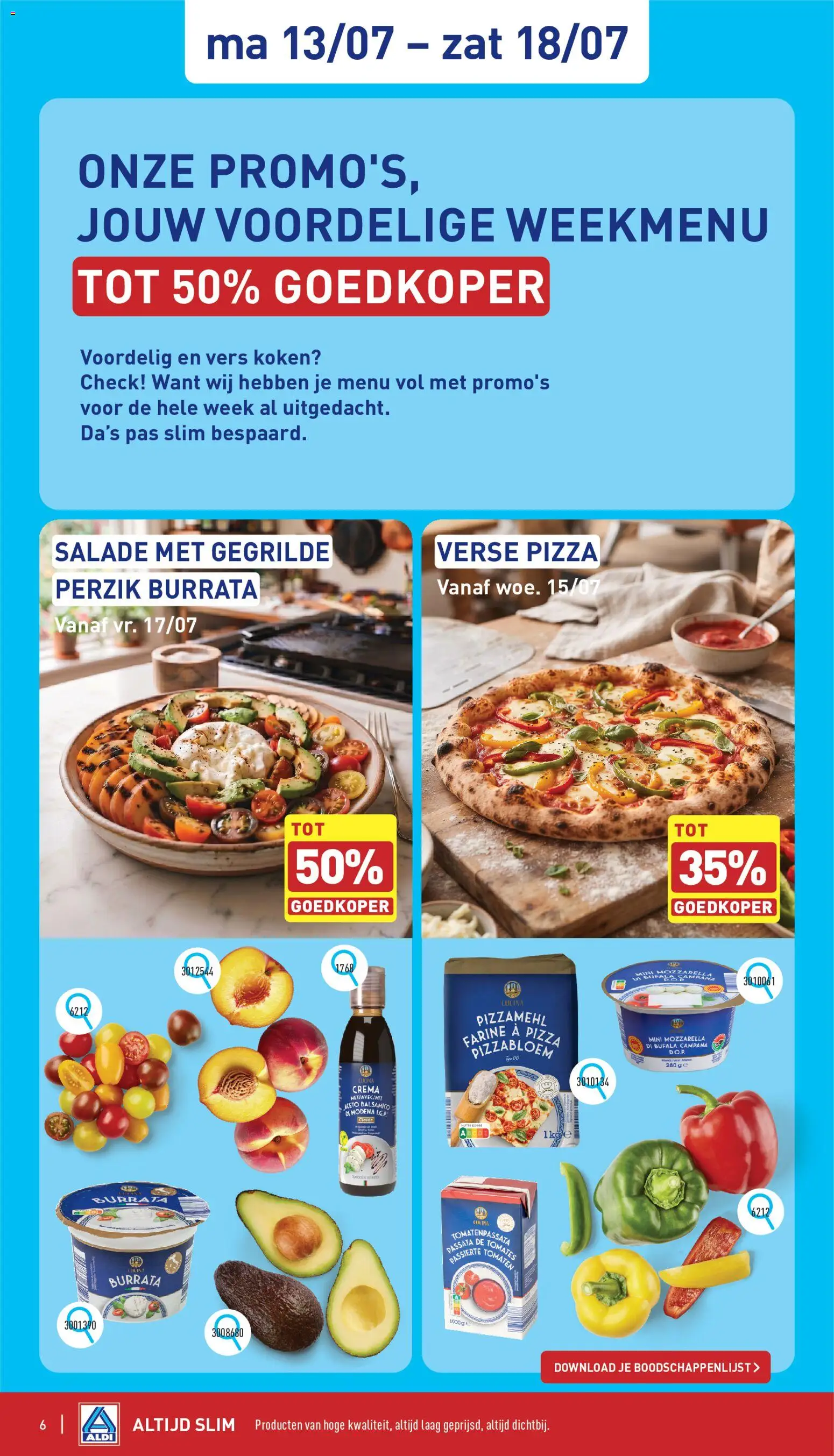 {H1} | Pagina: 6 | Producten: Pizza, Tomaten, Salade, Mozzarella