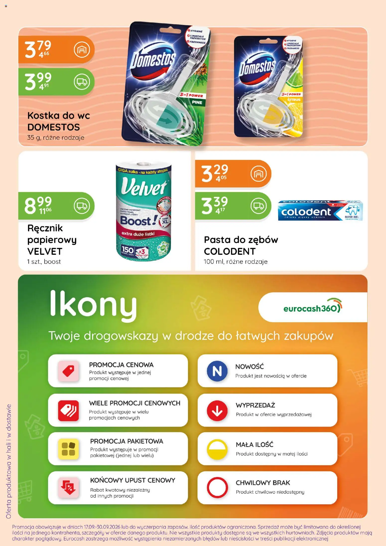 Eurocash gazetka - Ofensywa Spożywcza od 17.09.2026 | Strona: 12 | Produkty: Kostka do WC, Domestos, Pasta, Ręcznik papierowy