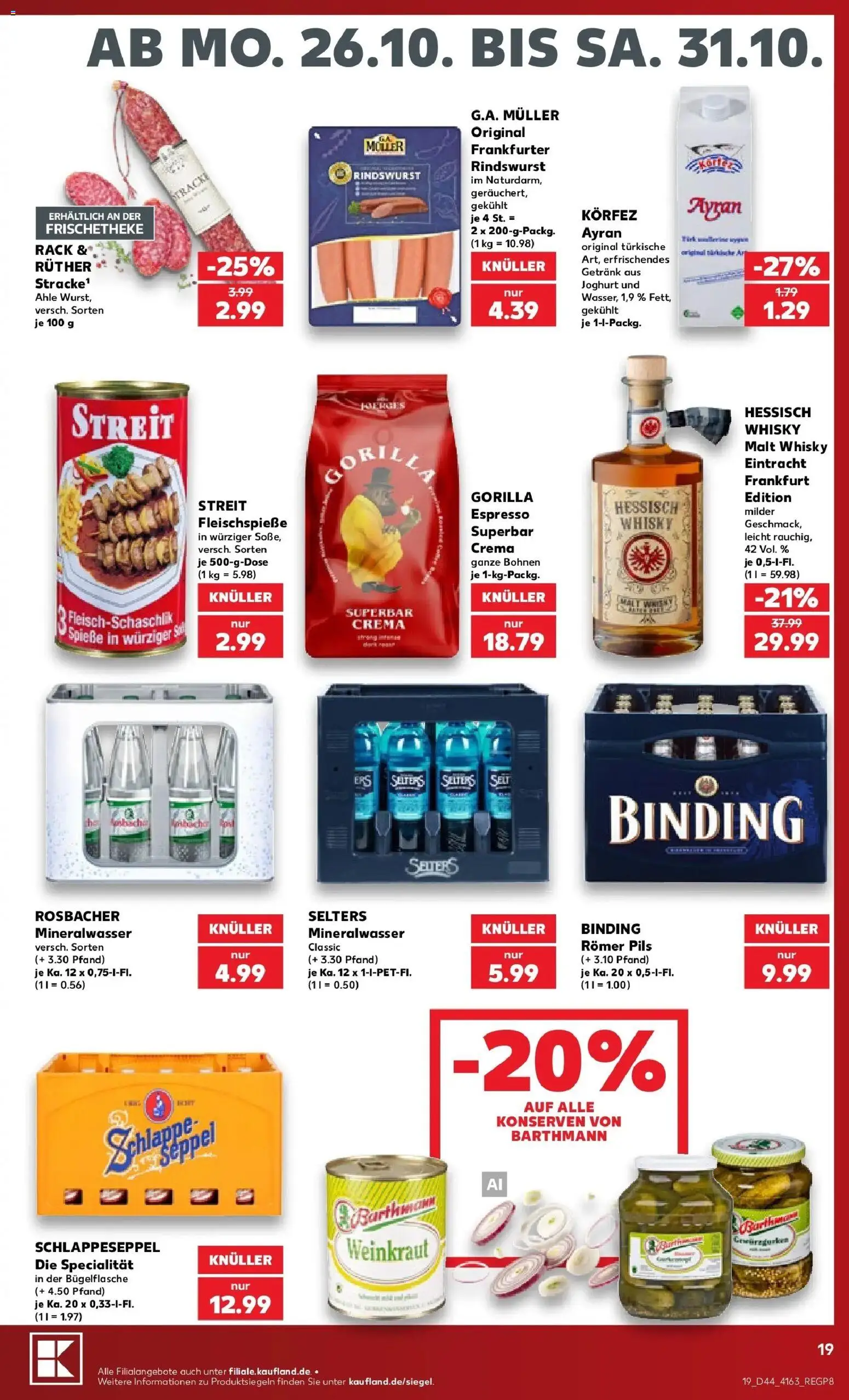 Prospekt Kaufland ab 26.10.2026 » Angebote Online zum Blättern | Seite: 23 | Produkte: Whisky, Pils, Spieße, Mineralwasser