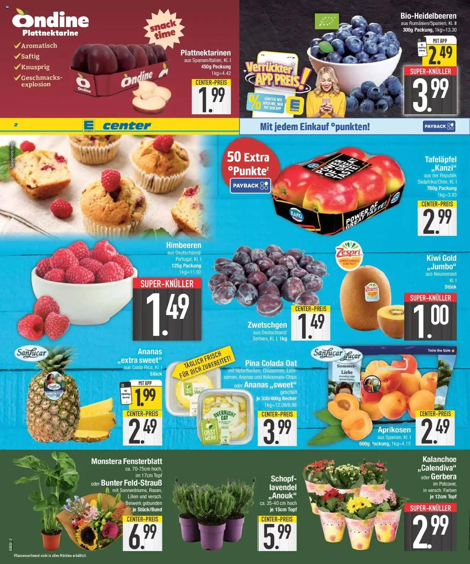 E center Prospekt Weißenburg | Seite: 2 | Produkte: Himbeeren, Ananas, Obst, Kiwi