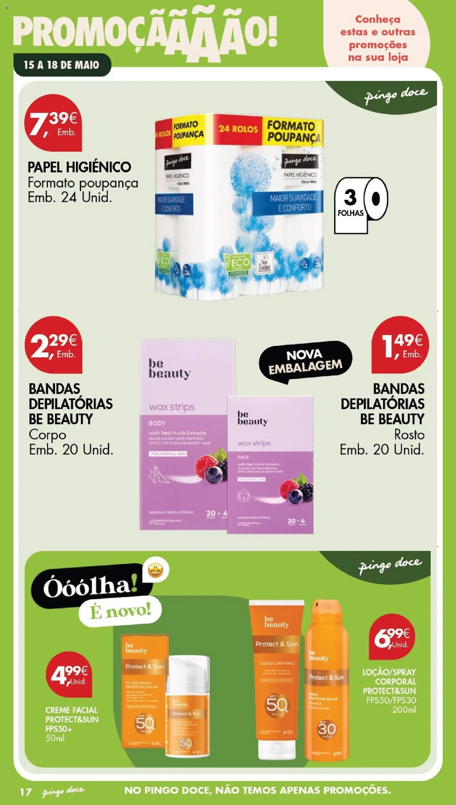 Pingo Doce Poupe este Fim de Semana │ válido de 15.05.2026 | Página: 16 | Produtos: Papel higiénico, Protetor solar, Creme