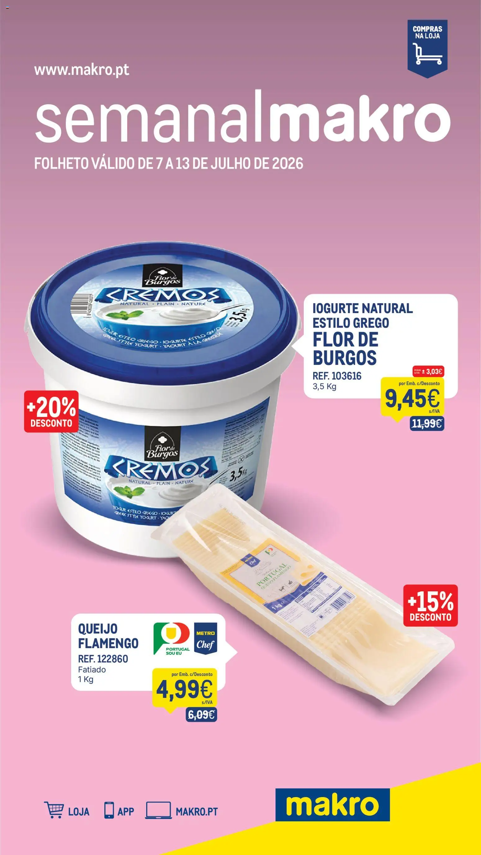 Makro folheto │ válido de 07/07/2026 | Página: 1 | Produtos: Queijo, Iogurte