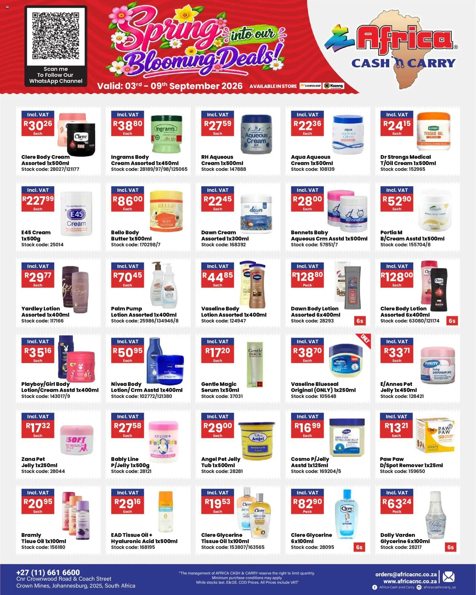 New Africa Cash & Carry catalogue – valid from 03/09/2026 | Page: 5 | Products: Tissue oil, Serum, Petroleum jelly, Lotion