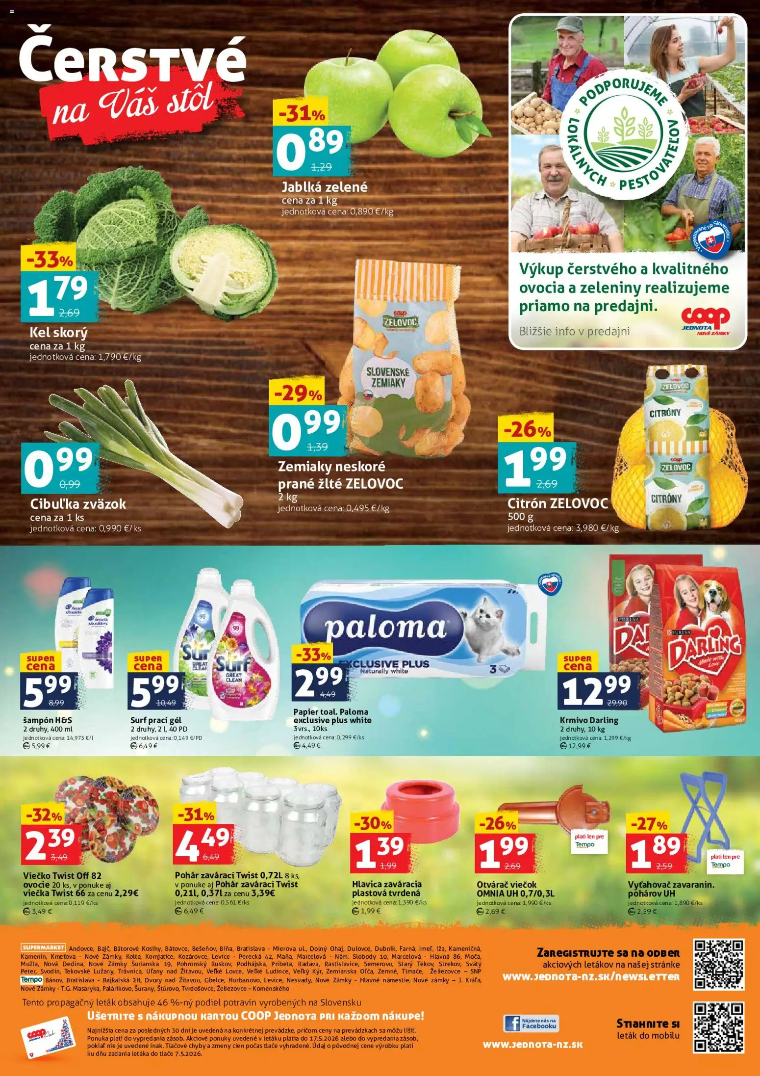 Nové COOP Jednota akcie – leták je platný od 15.05.2026 | Strana: 4 | Produkty: Stôl, Jablká, Zemiaky