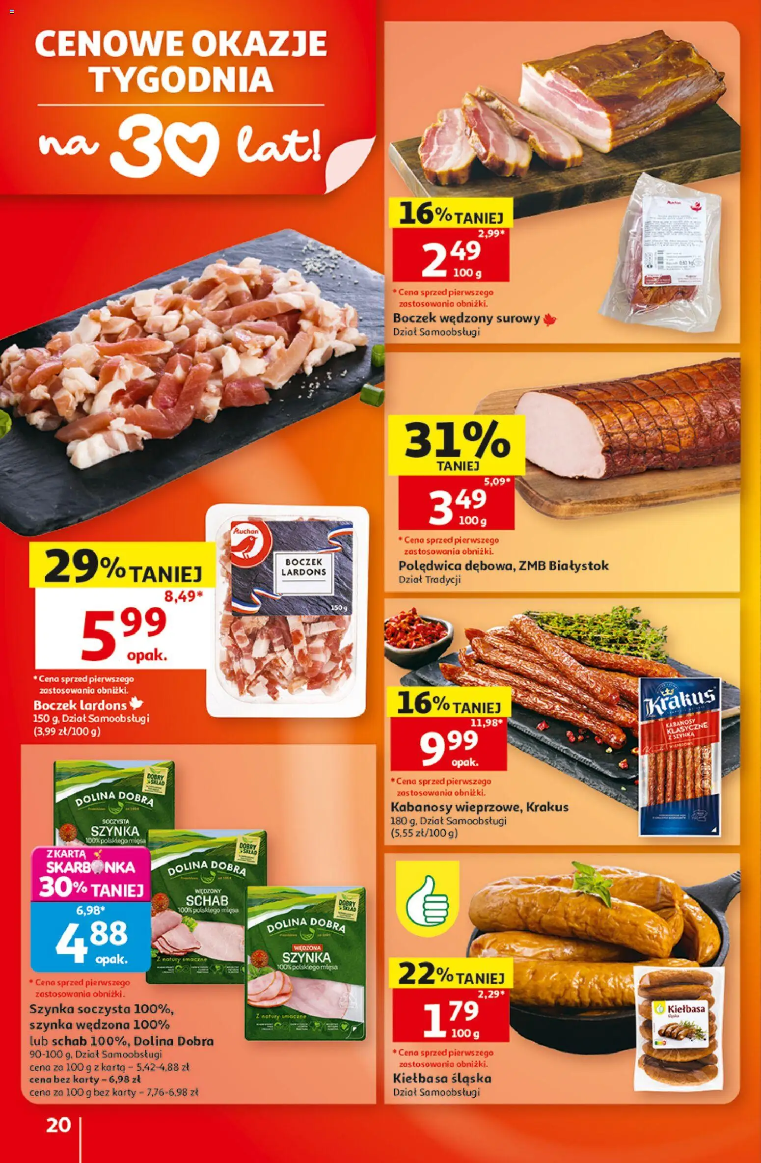 Auchan gazetka - 30 Lat Hipermarket od 10.09.2026 | Strona: 20 | Produkty: Karta, Schab, Kabanosy, Kiełbasa śląska