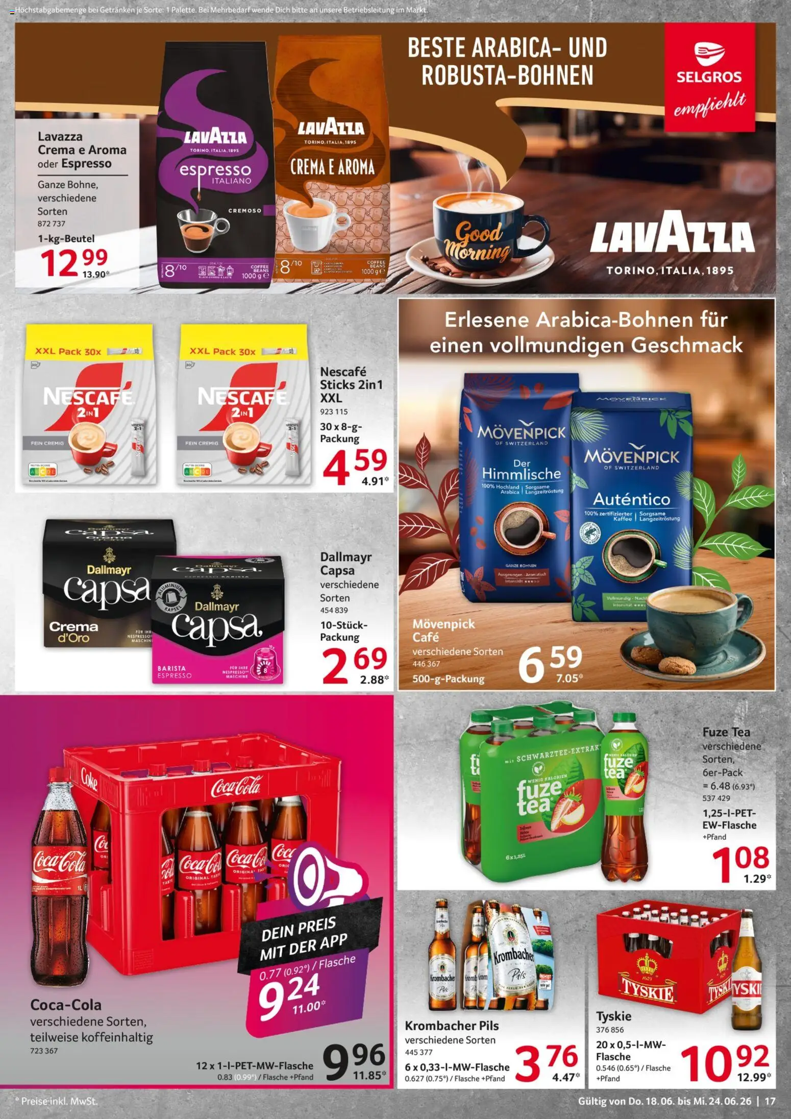 Selgros Prospekt – gültig ab 18.06.2026 | Seite: 17 | Produkte: Nescafe, Tyskie, Pils, Krombacher
