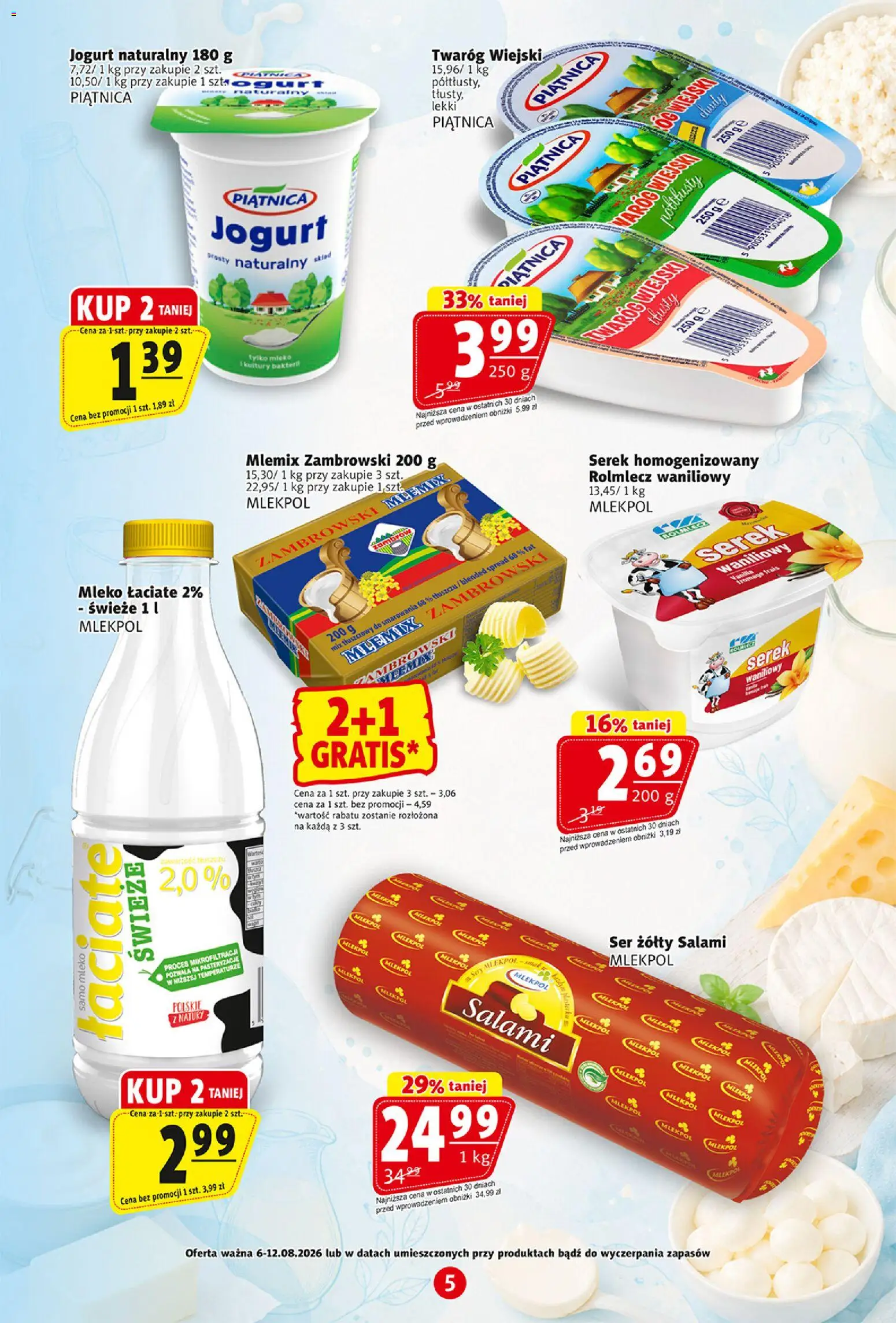 Prim Market gazetka od 06.08.2026 | Strona: 5 | Produkty: Ser żółty, Jogurt naturalny, Sery, Salami