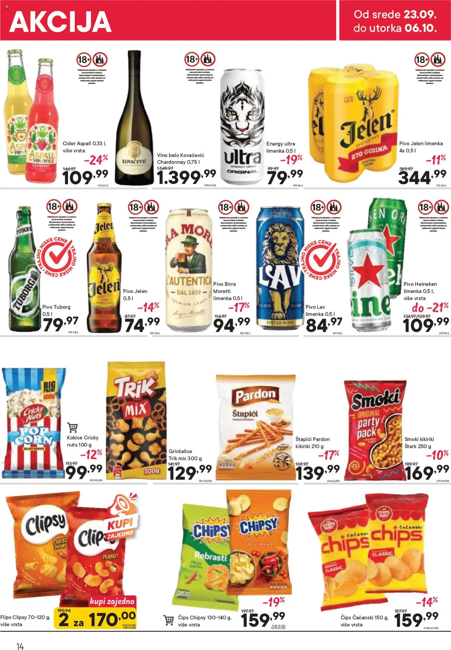 PerSu katalog - važi od 23.09.2026 | Strana: 14 | Proizvode: Chardonnay, Tuborg, Heineken pivo, Vino