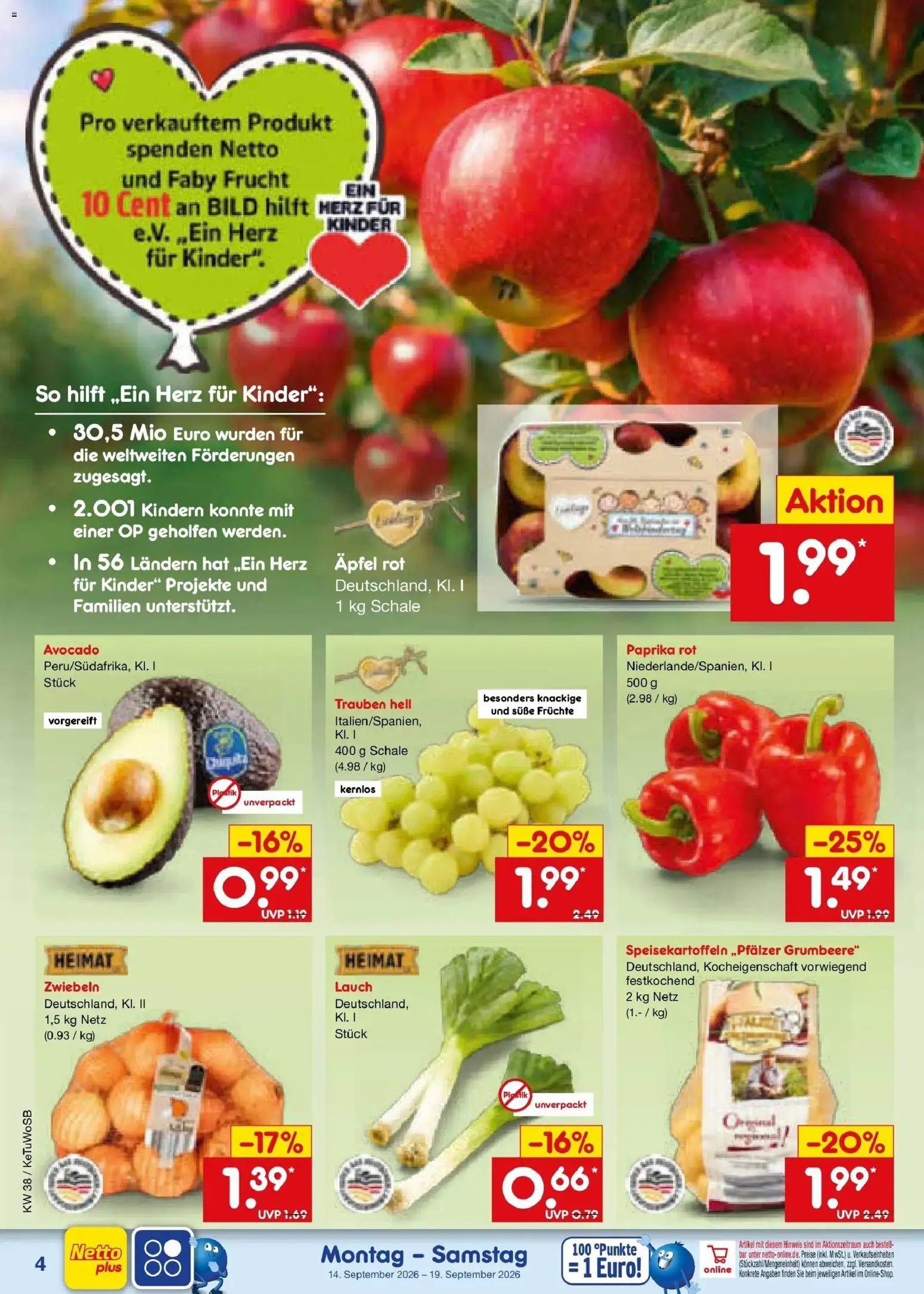 Netto Marken-Discount Prospekt Sindelfingen – gültig ab 14.09.2026 | Seite: 6 | Produkte: Trauben, Äpfel, Zwiebeln, Paprika