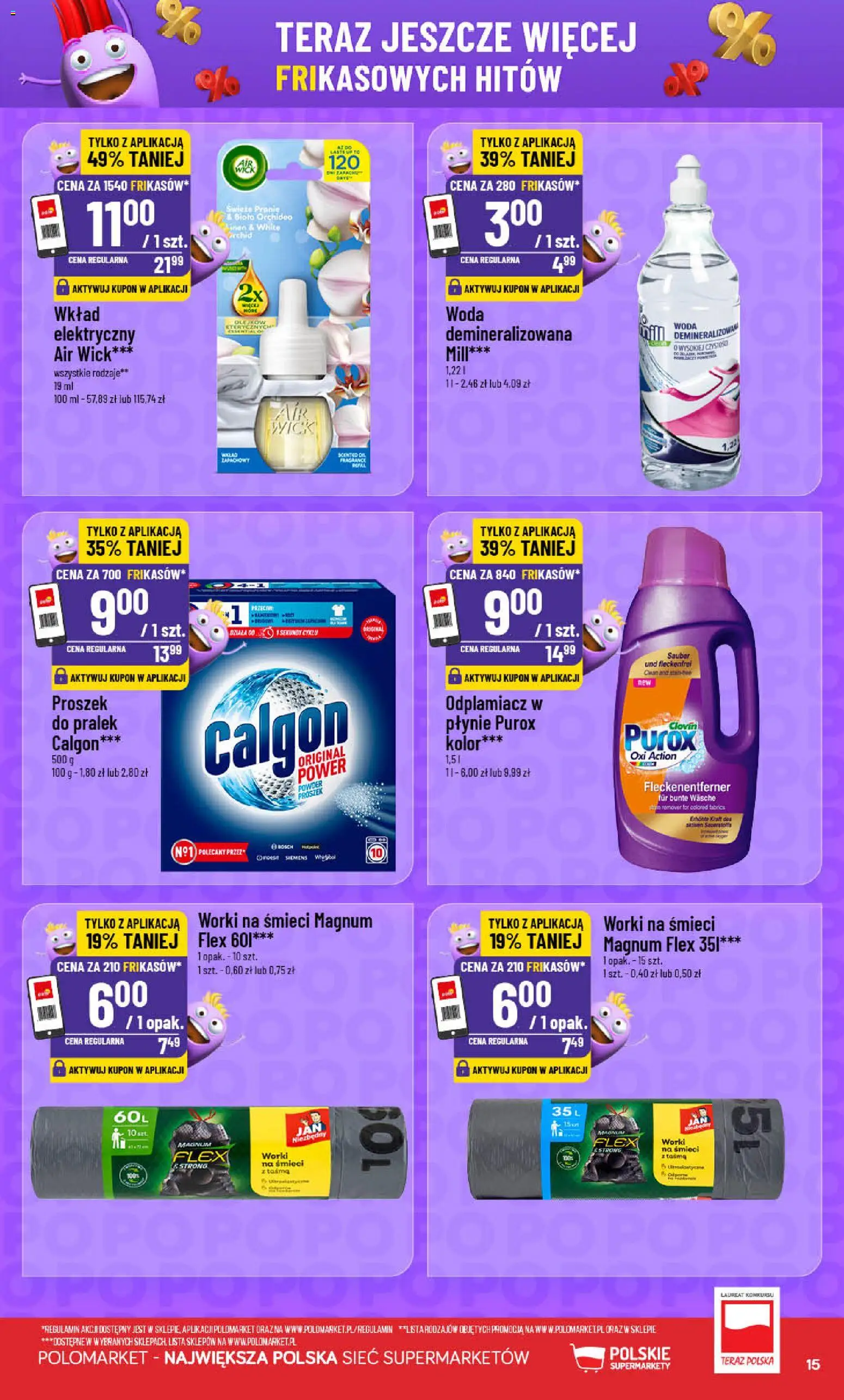 Nowa POLOmarket gazetka od jutra 21.10.2026 | Strona: 15 | Produkty: Calgon, Proszek, Air Wick, Purox