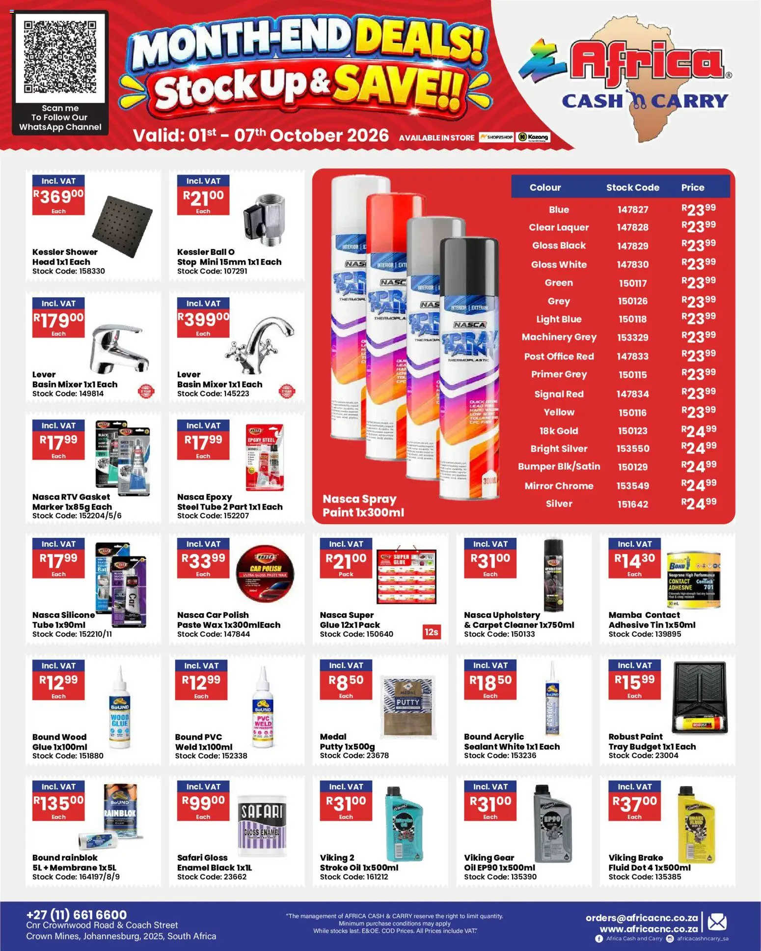 New Africa Cash & Carry catalogue – valid from 01/10/2026 | Page: 44 | Products: Shower, Basin, Stock, Enamel